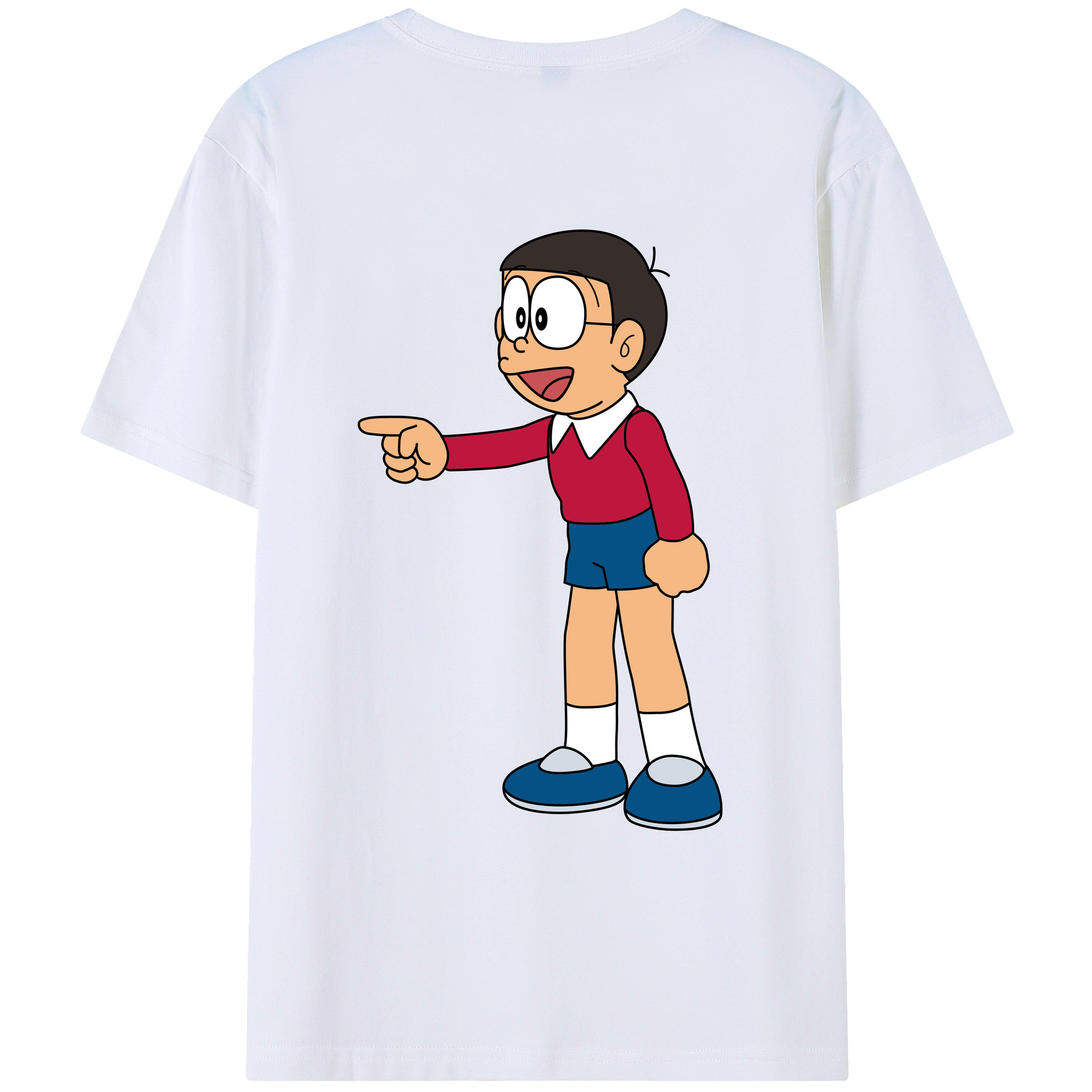 （画像用） ドラえもん 野比 のび太 Doraemon Nobita Nobi 綿100％ メンズ半袖Tシャツ（バックプリント） 通気性