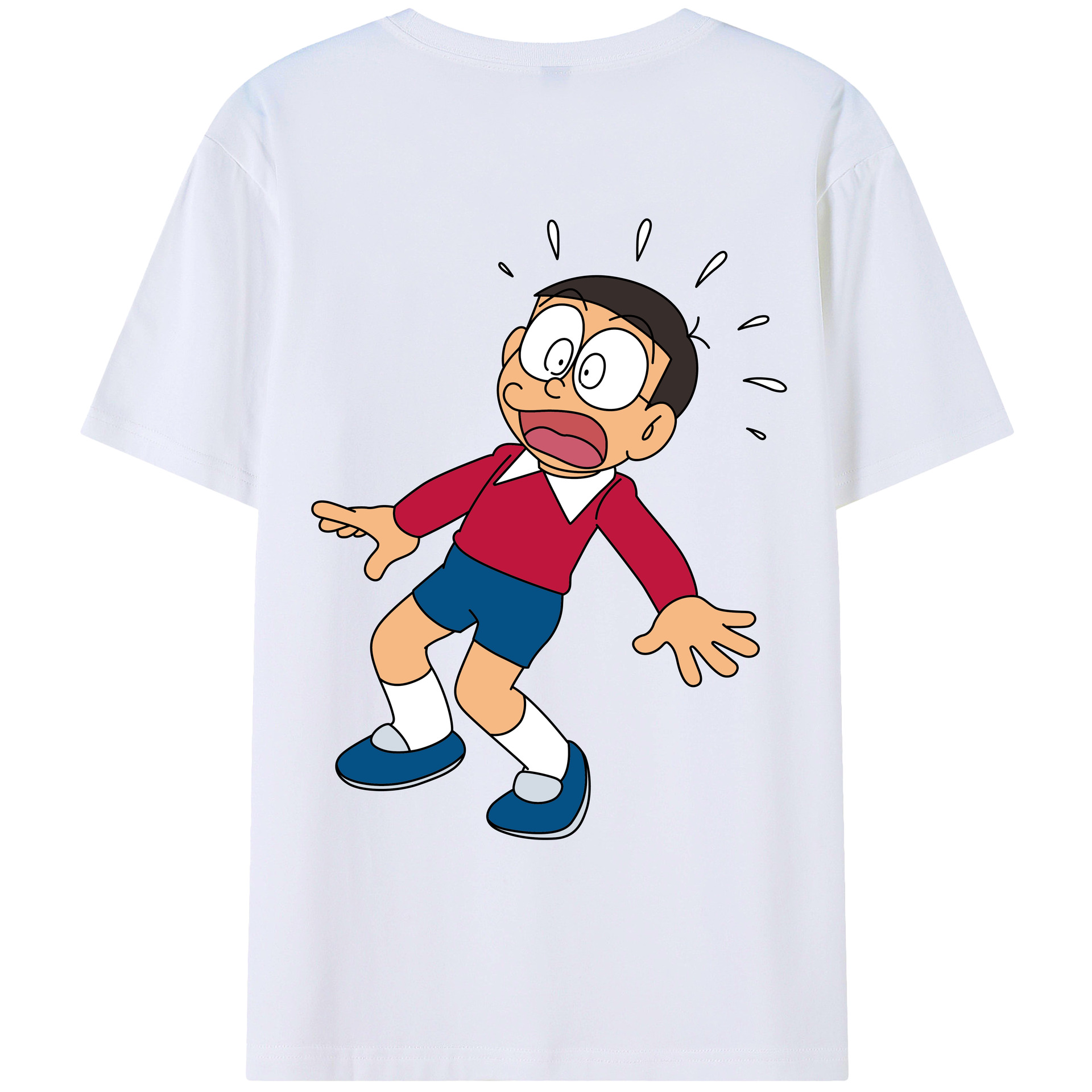 （画像用） ドラえもん 野比 のび太 Doraemon Nobita Nobi 綿100％ メンズ半袖Tシャツ（バックプリント） 通気性