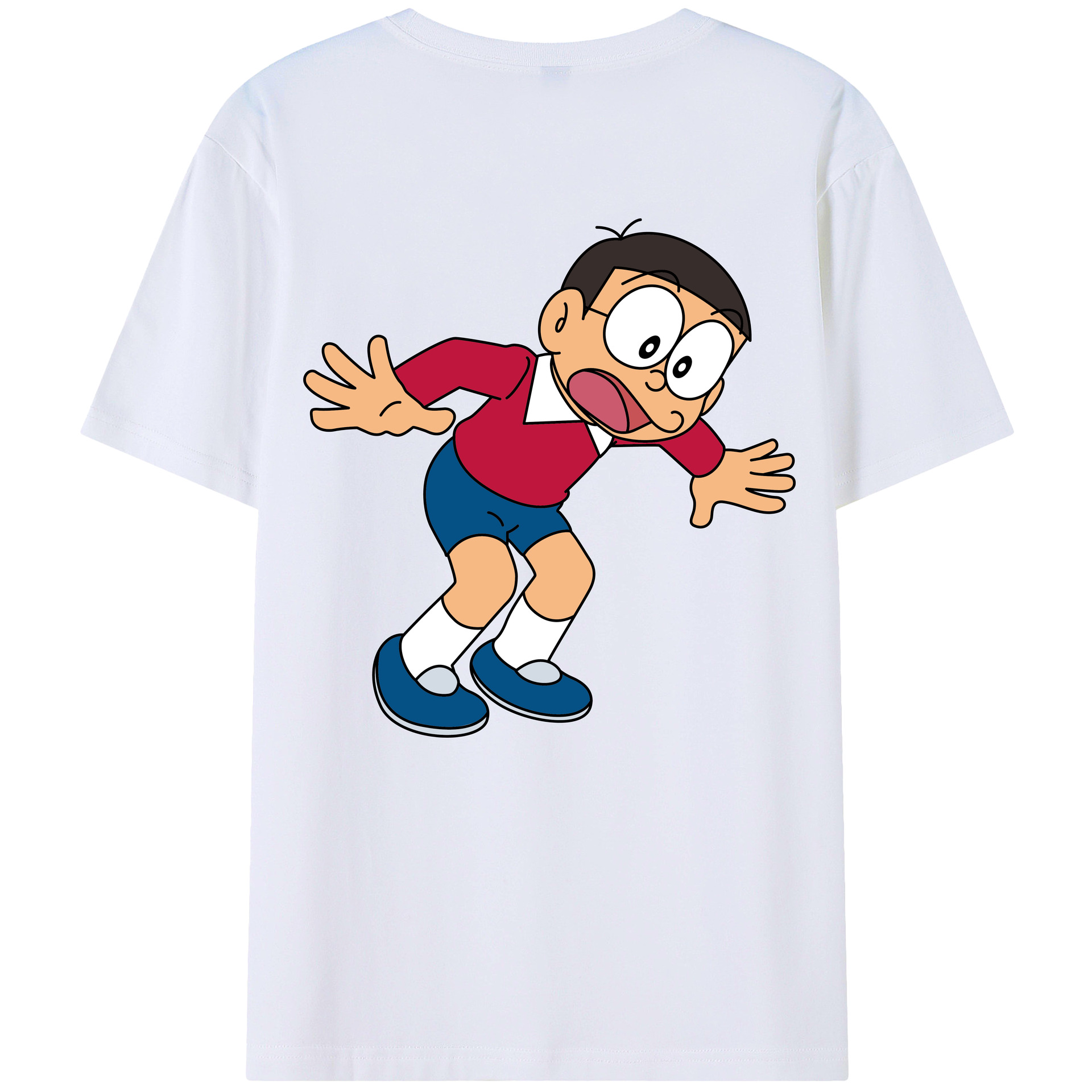 （画像用） ドラえもん 野比 のび太 Doraemon Nobita Nobi 綿100％ メンズ半袖Tシャツ（バックプリント） 通気性