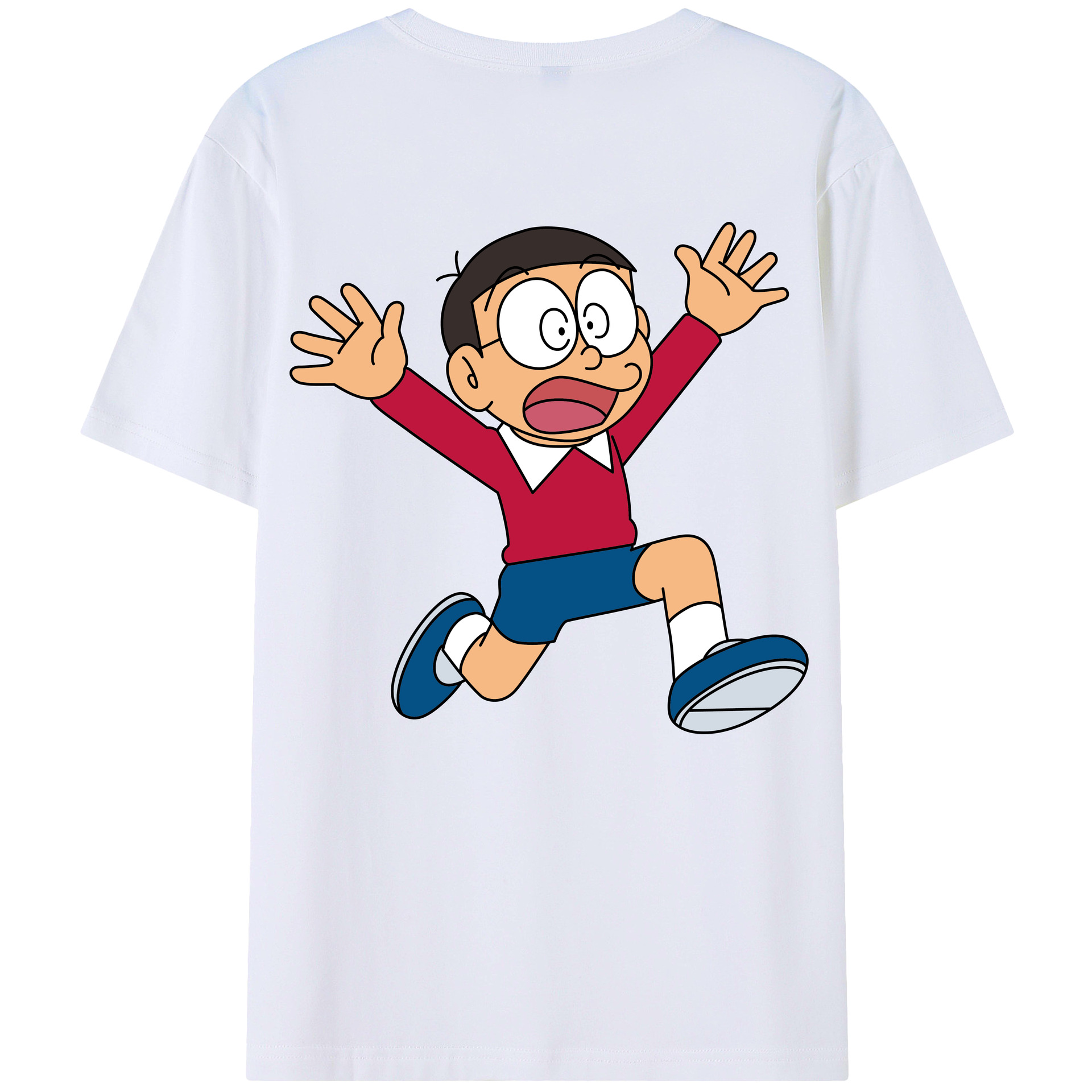（画像用） ドラえもん 野比 のび太 Doraemon Nobita Nobi 綿100％ メンズ半袖Tシャツ（バックプリント） 通気性