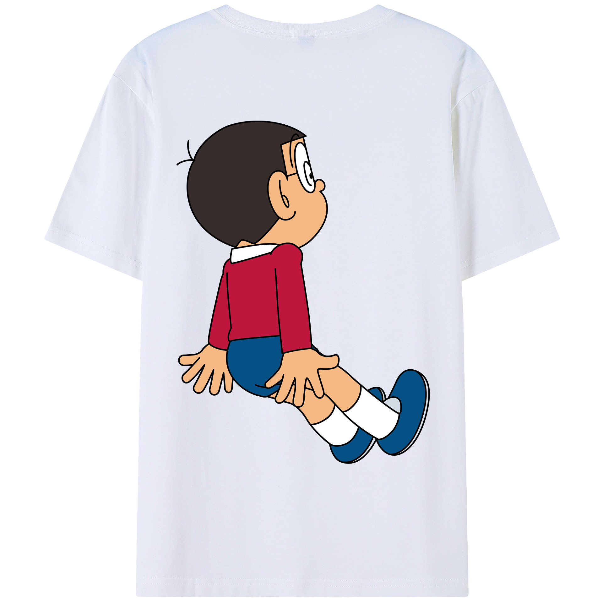 （画像用） ドラえもん 野比 のび太 Doraemon Nobita Nobi 綿100％ メンズ半袖Tシャツ（バックプリント） 通気性