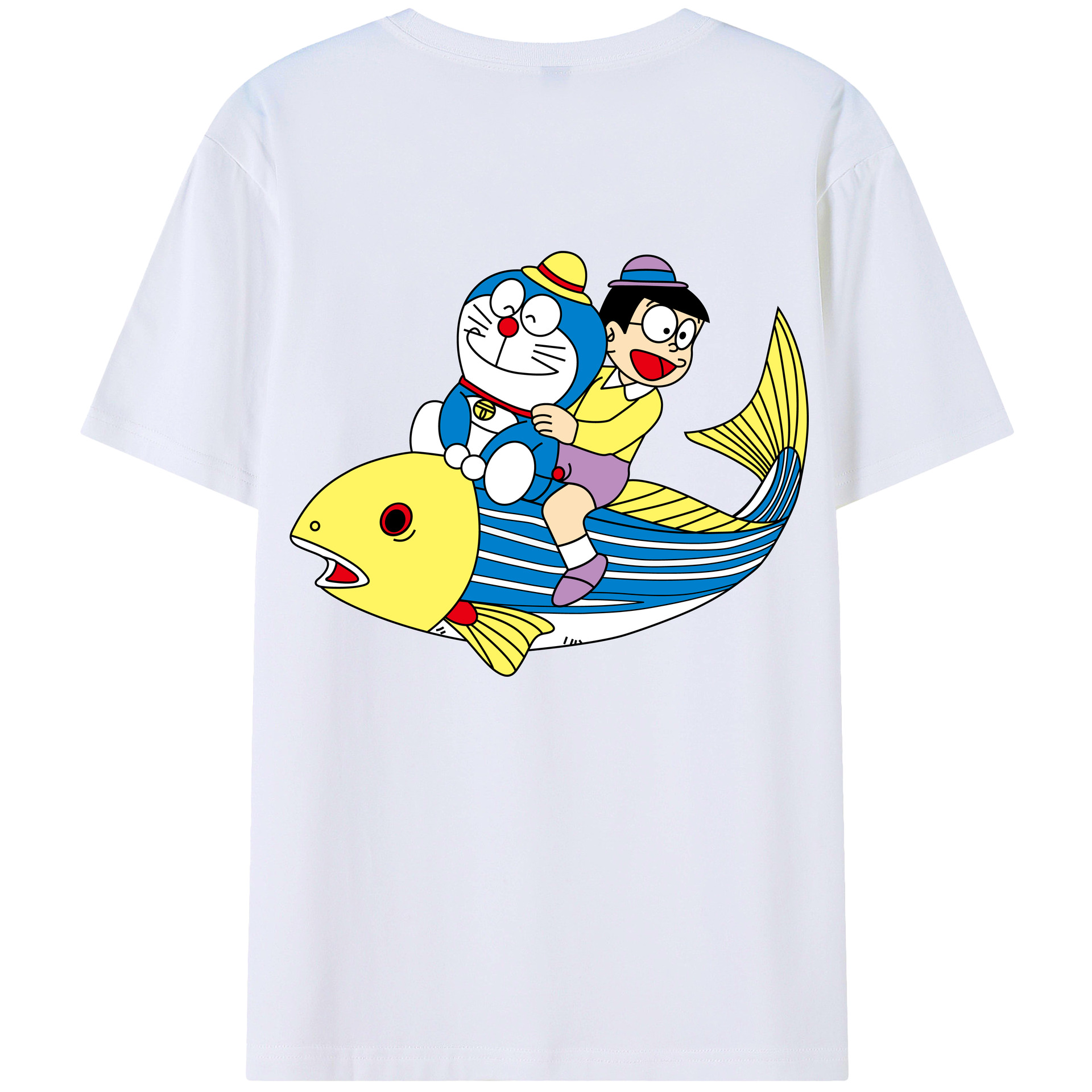 （画像用） ドラえもん 野比 のび太 Doraemon Nobita Nobi 綿100％ メンズ半袖Tシャツ（バックプリント） 通気性