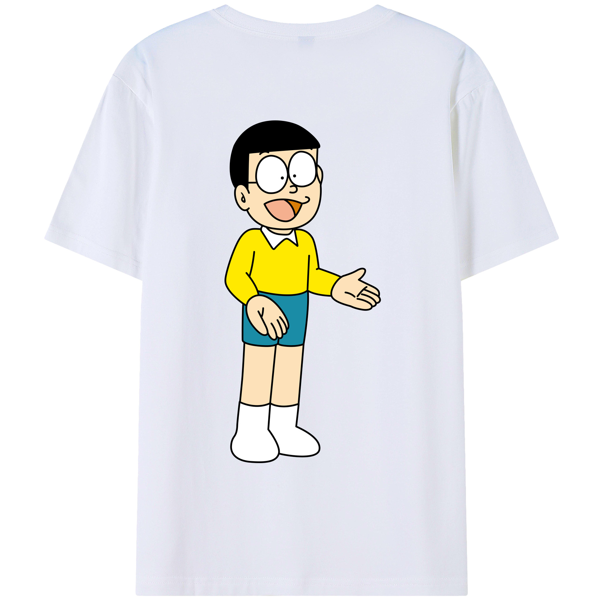（画像用） ドラえもん 野比 のび太 Doraemon Nobita Nobi 綿100％ メンズ半袖Tシャツ（バックプリント） 通気性