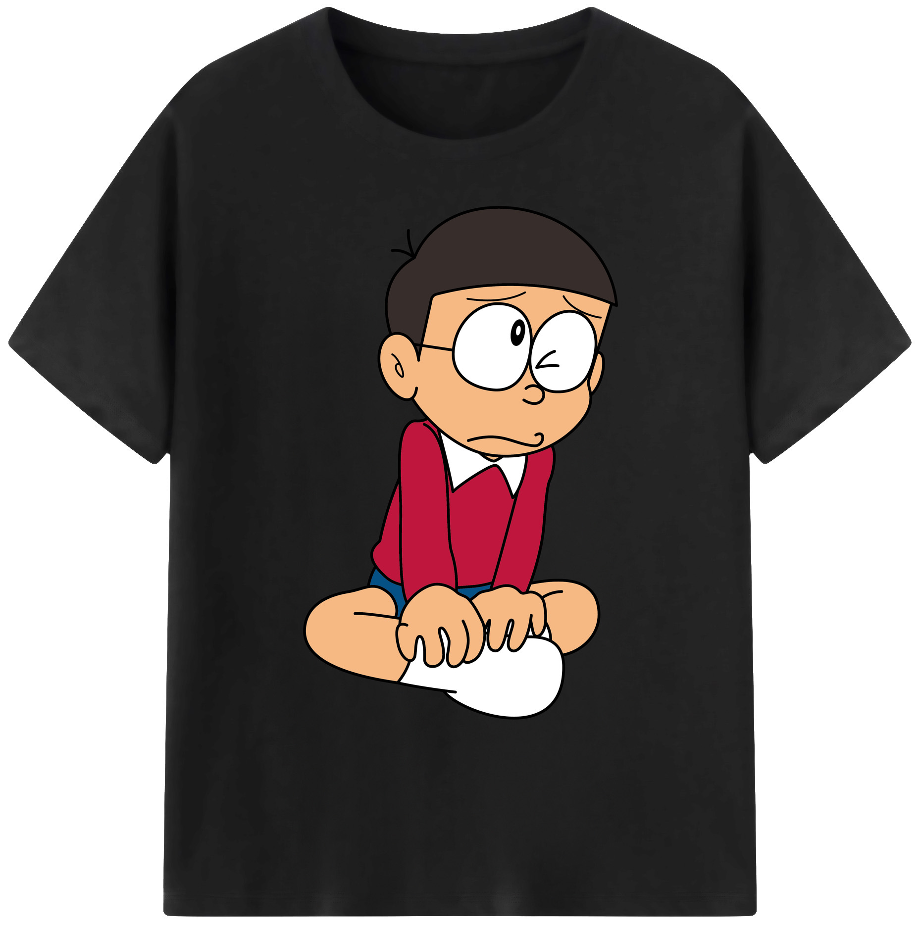 （画像用） ドラえもん 野比 のび太 Doraemon Nobita Nobi 綿100％ メンズ半袖Tシャツ｜肌触りやわらか＆通気性