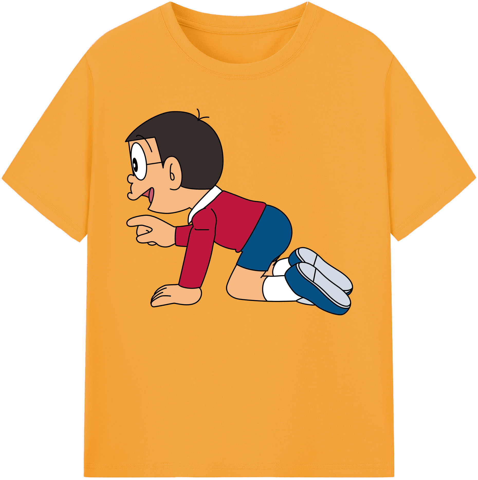 （画像用） ドラえもん 野比 のび太 Doraemon Nobita Nobi 綿100％ メンズ半袖Tシャツ｜肌触りやわらか＆通気性