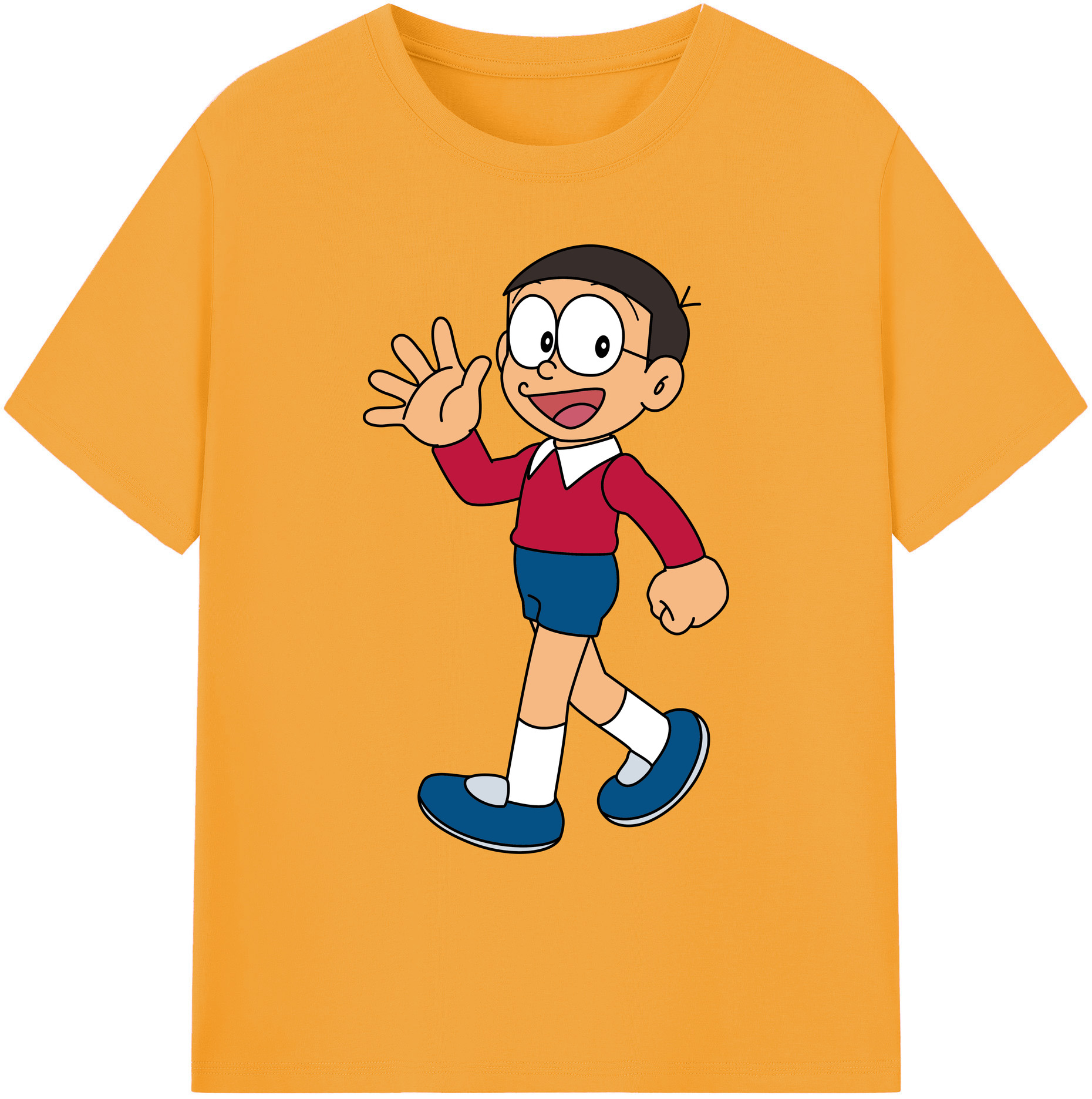 （画像用） ドラえもん 野比 のび太 Doraemon Nobita Nobi 綿100％ メンズ半袖Tシャツ｜肌触りやわらか＆通気性