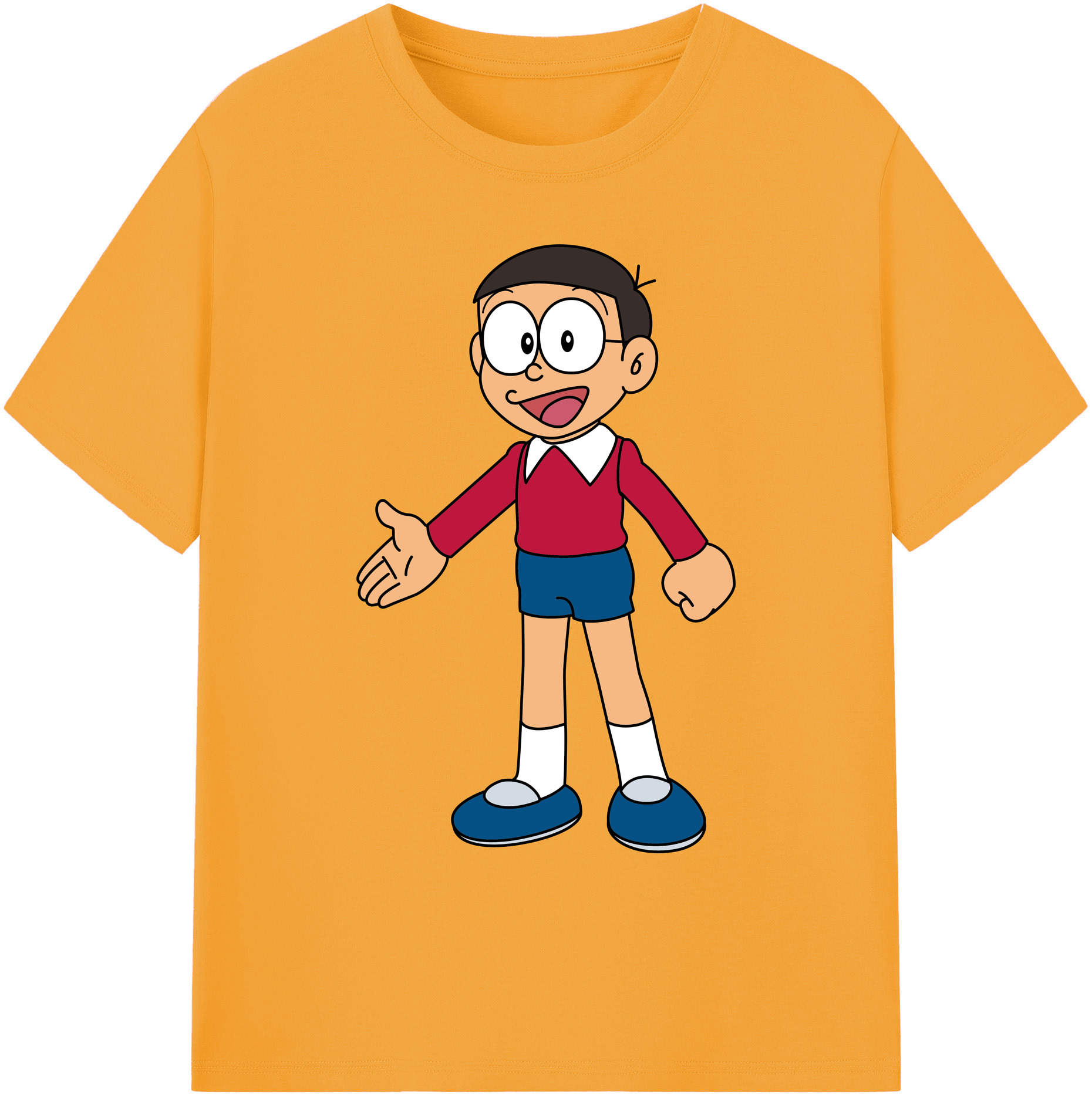（画像用） ドラえもん 野比 のび太 Doraemon Nobita Nobi 綿100％ メンズ半袖Tシャツ｜肌触りやわらか＆通気性