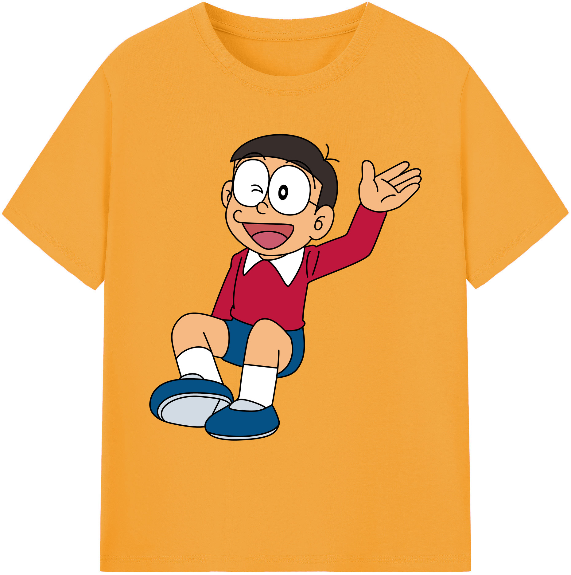 （画像用） ドラえもん 野比 のび太 Doraemon Nobita Nobi 綿100％ メンズ半袖Tシャツ｜肌触りやわらか＆通気性