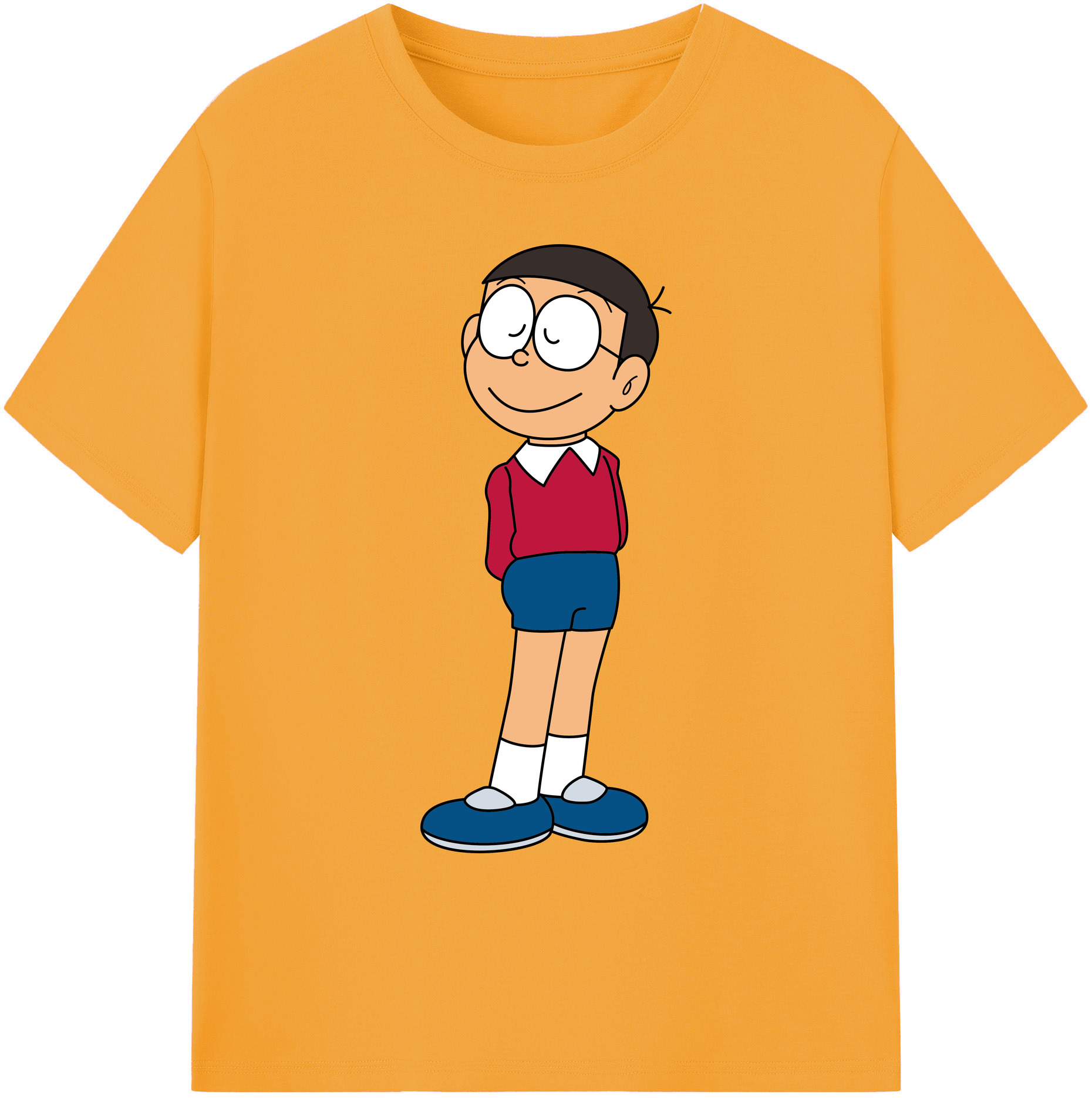 （画像用） ドラえもん 野比 のび太 Doraemon Nobita Nobi 綿100％ メンズ半袖Tシャツ｜肌触りやわらか＆通気性