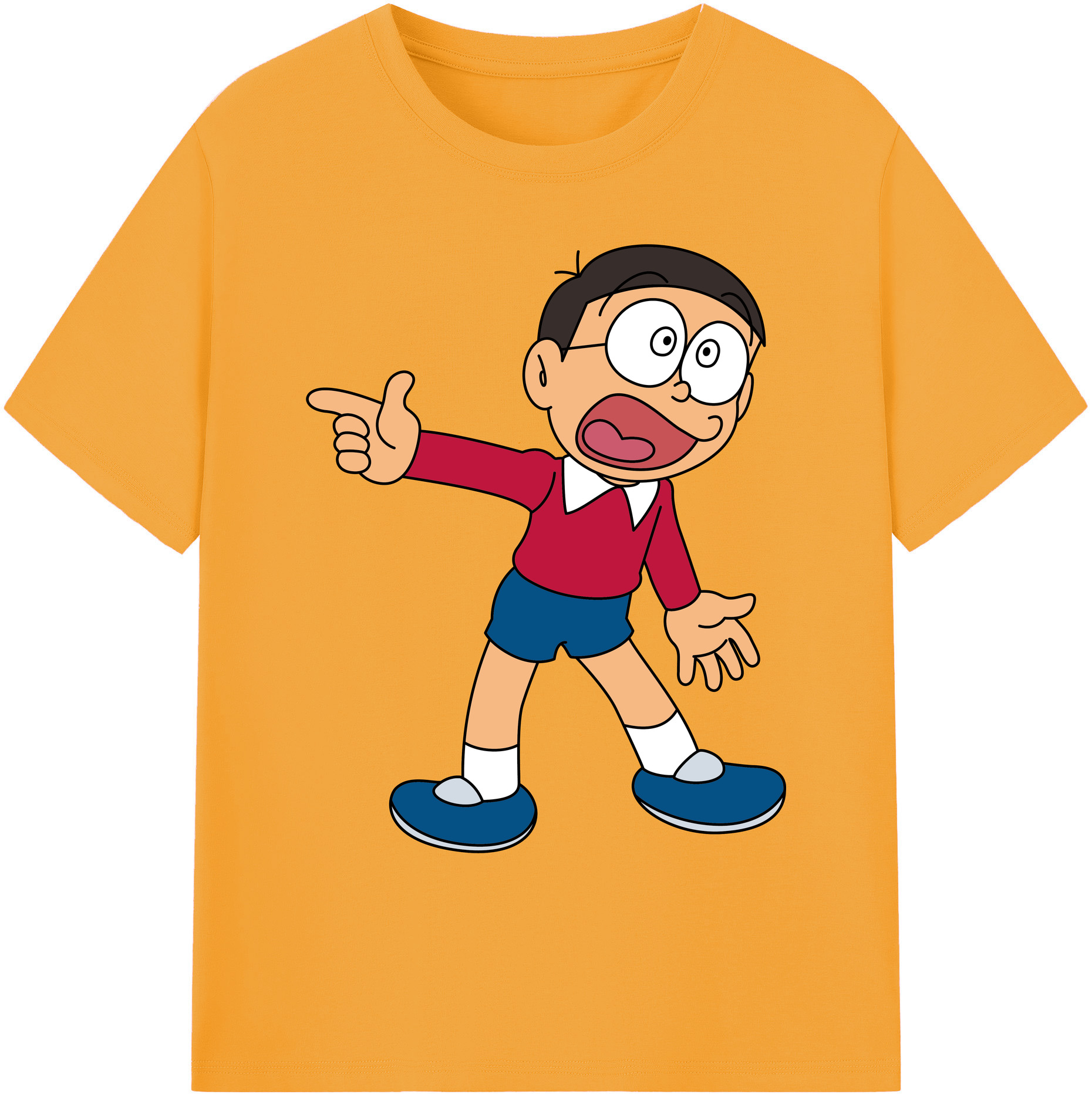 （画像用） ドラえもん 野比 のび太 Doraemon Nobita Nobi 綿100％ メンズ半袖Tシャツ｜肌触りやわらか＆通気性
