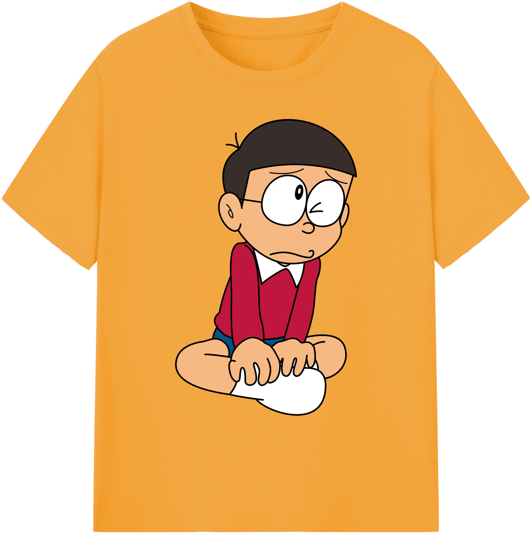 （画像用） ドラえもん 野比 のび太 Doraemon Nobita Nobi 綿100％ メンズ半袖Tシャツ｜肌触りやわらか＆通気性