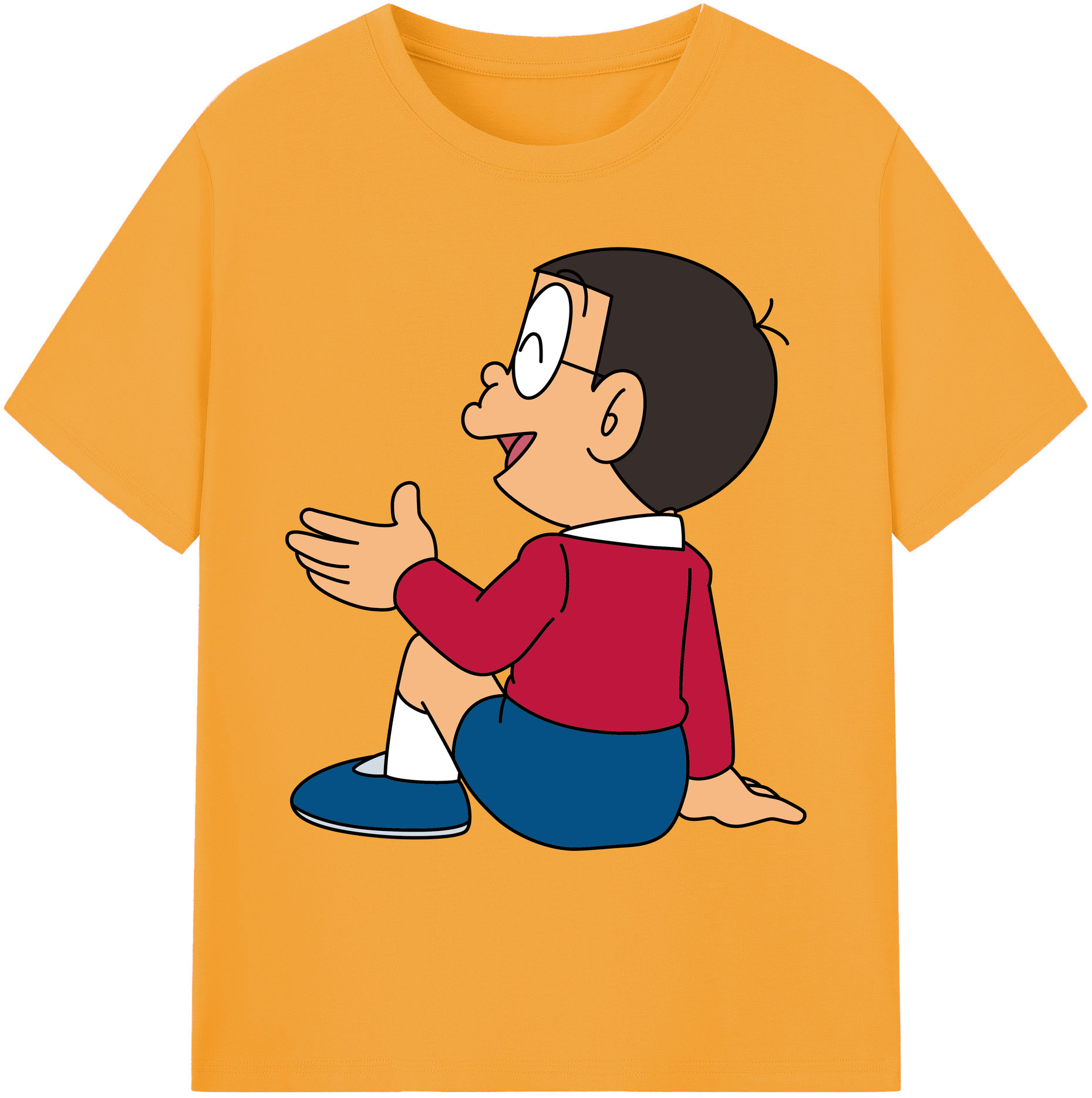 （画像用） ドラえもん 野比 のび太 Doraemon Nobita Nobi 綿100％ メンズ半袖Tシャツ｜肌触りやわらか＆通気性