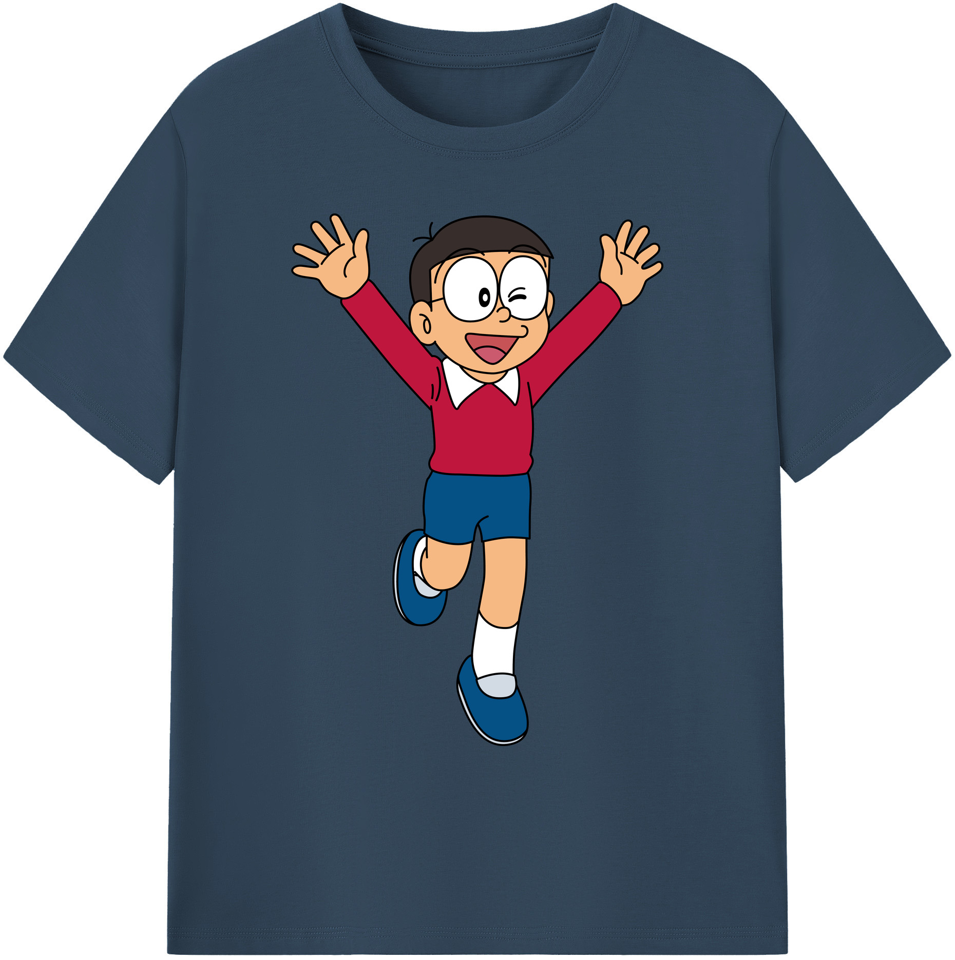 （画像用） ドラえもん 野比 のび太 Doraemon Nobita Nobi 綿100％ メンズ半袖Tシャツ｜肌触りやわらか＆通気性