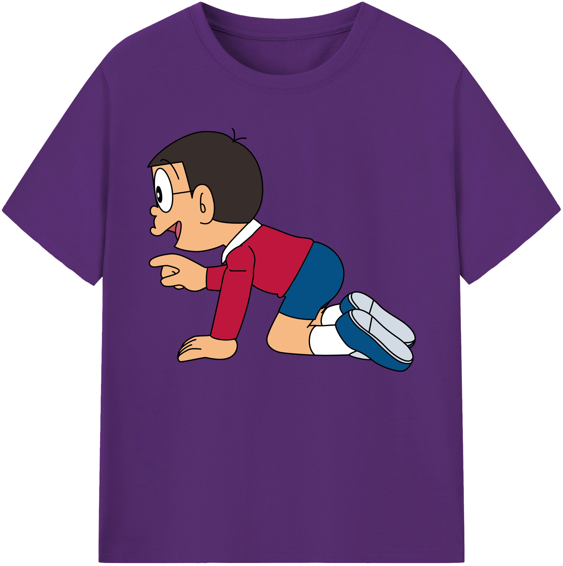 （画像用） ドラえもん 野比 のび太 Doraemon Nobita Nobi 綿100％ メンズ半袖Tシャツ｜肌触りやわらか＆通気性