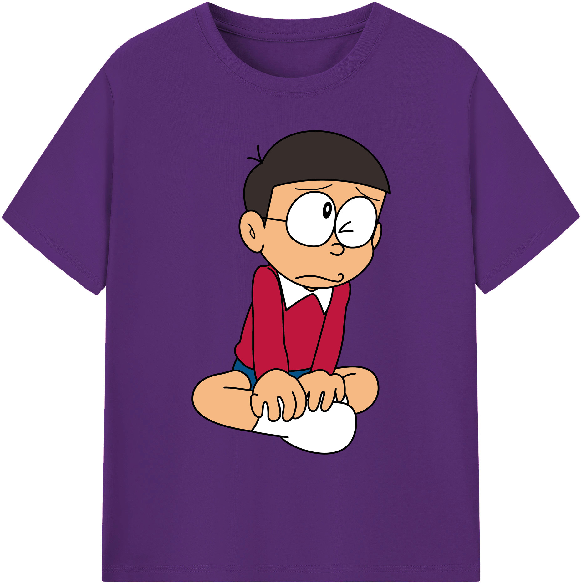 （画像用） ドラえもん 野比 のび太 Doraemon Nobita Nobi 綿100％ メンズ半袖Tシャツ｜肌触りやわらか＆通気性