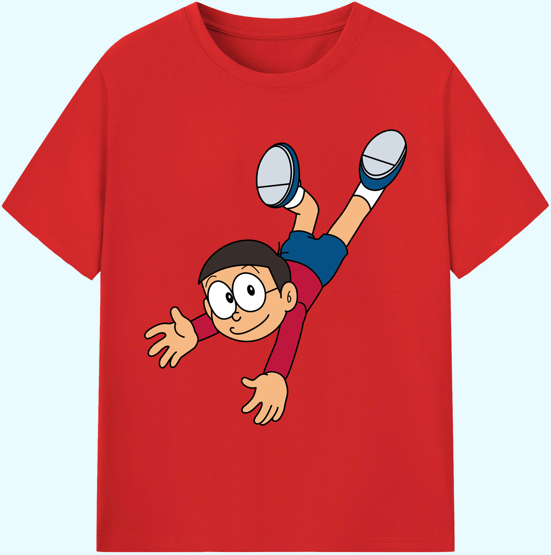 （画像用） ドラえもん 野比 のび太 Doraemon Nobita Nobi 綿100％ メンズ半袖Tシャツ｜肌触りやわらか＆通気性