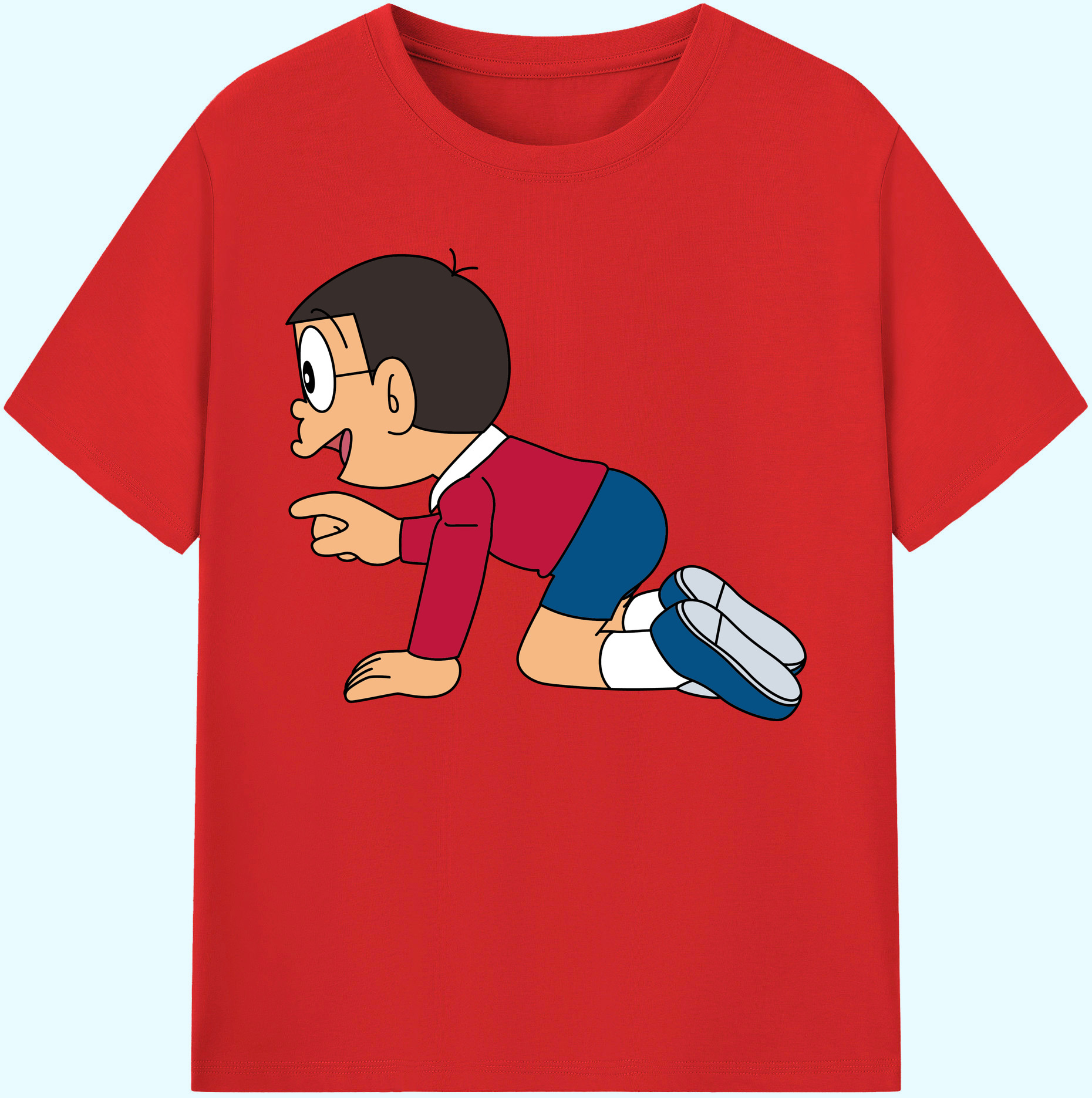 （画像用） ドラえもん 野比 のび太 Doraemon Nobita Nobi 綿100％ メンズ半袖Tシャツ｜肌触りやわらか＆通気性