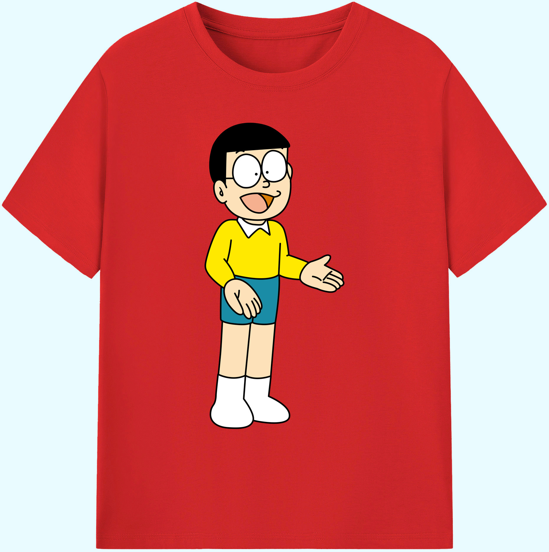 （画像用） ドラえもん 野比 のび太 Doraemon Nobita Nobi 綿100％ メンズ半袖Tシャツ｜肌触りやわらか＆通気性