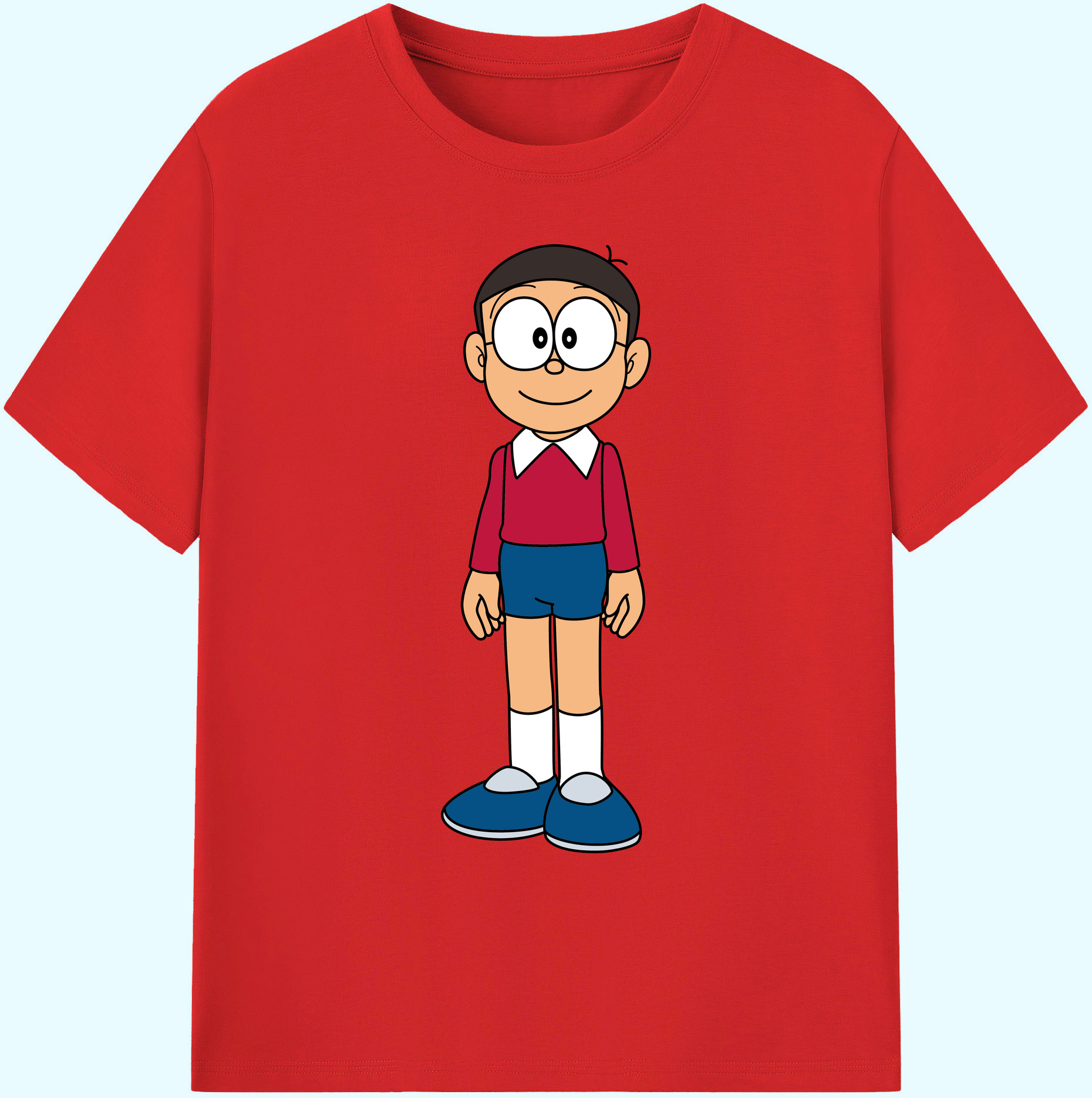 （画像用） ドラえもん 野比 のび太 Doraemon Nobita Nobi 綿100％ メンズ半袖Tシャツ｜肌触りやわらか＆通気性