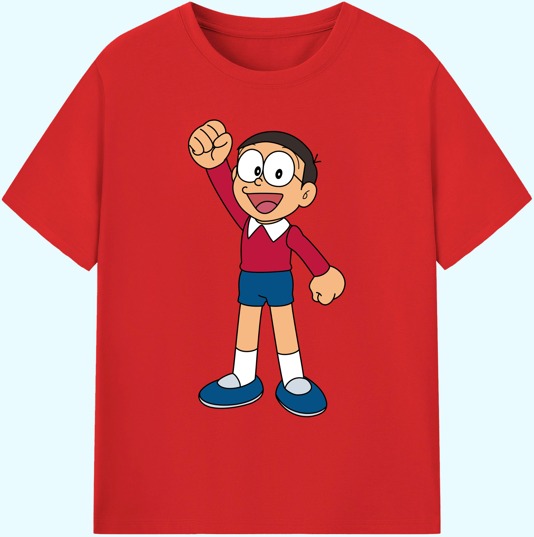 （画像用） ドラえもん 野比 のび太 Doraemon Nobita Nobi 綿100％ メンズ半袖Tシャツ｜肌触りやわらか＆通気性