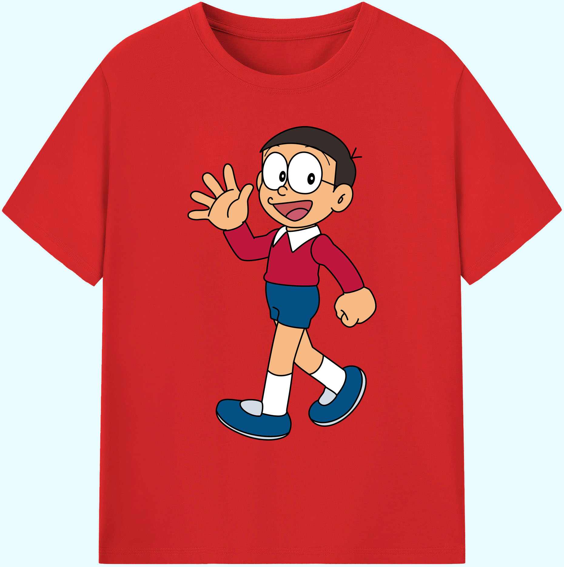 （画像用） ドラえもん 野比 のび太 Doraemon Nobita Nobi 綿100％ メンズ半袖Tシャツ｜肌触りやわらか＆通気性