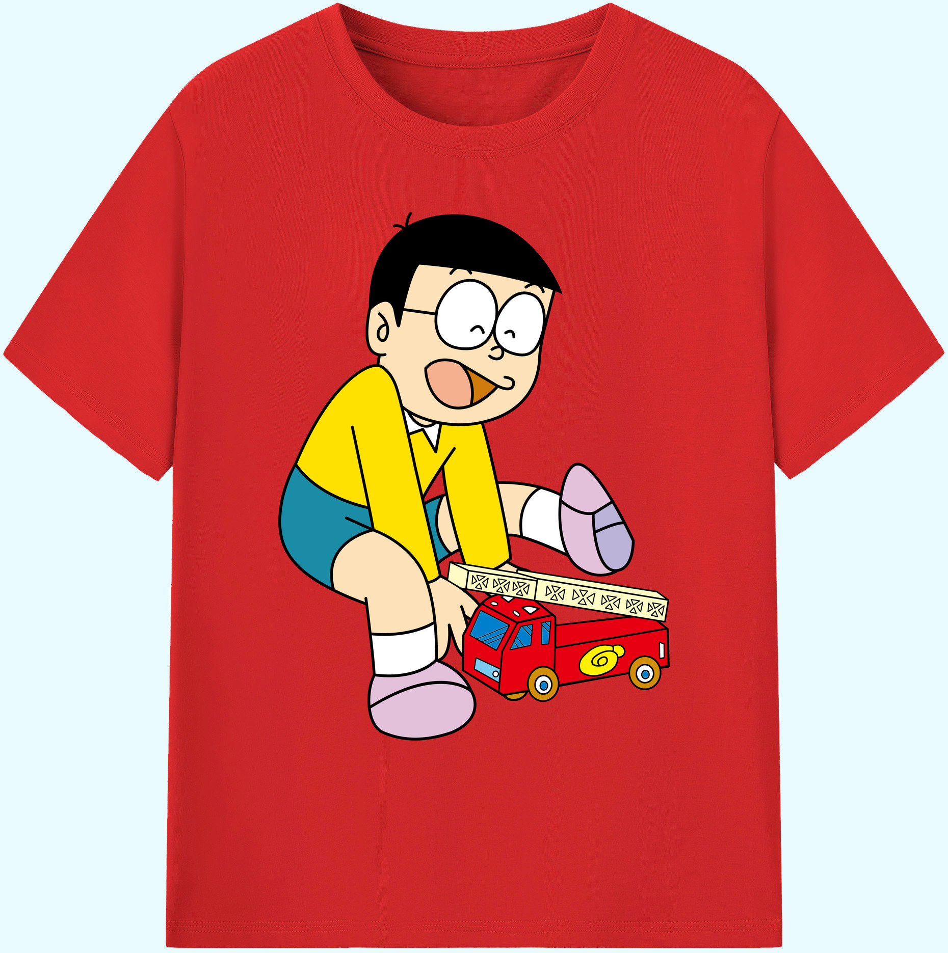 （画像用） ドラえもん 野比 のび太 Doraemon Nobita Nobi 綿100％ メンズ半袖Tシャツ｜肌触りやわらか＆通気性