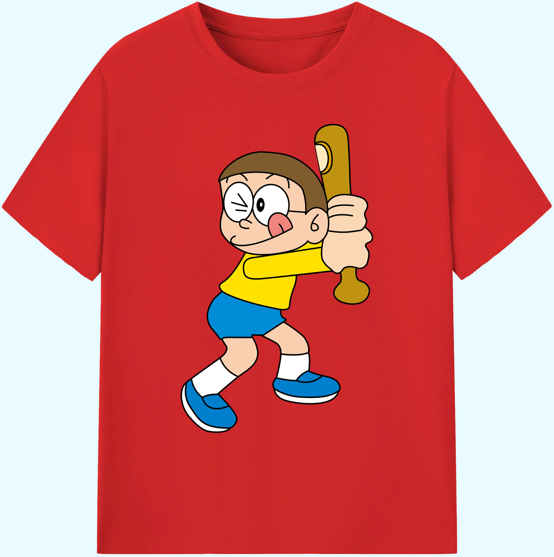 （画像用） ドラえもん 野比 のび太 Doraemon Nobita Nobi 綿100％ メンズ半袖Tシャツ｜肌触りやわらか＆通気性