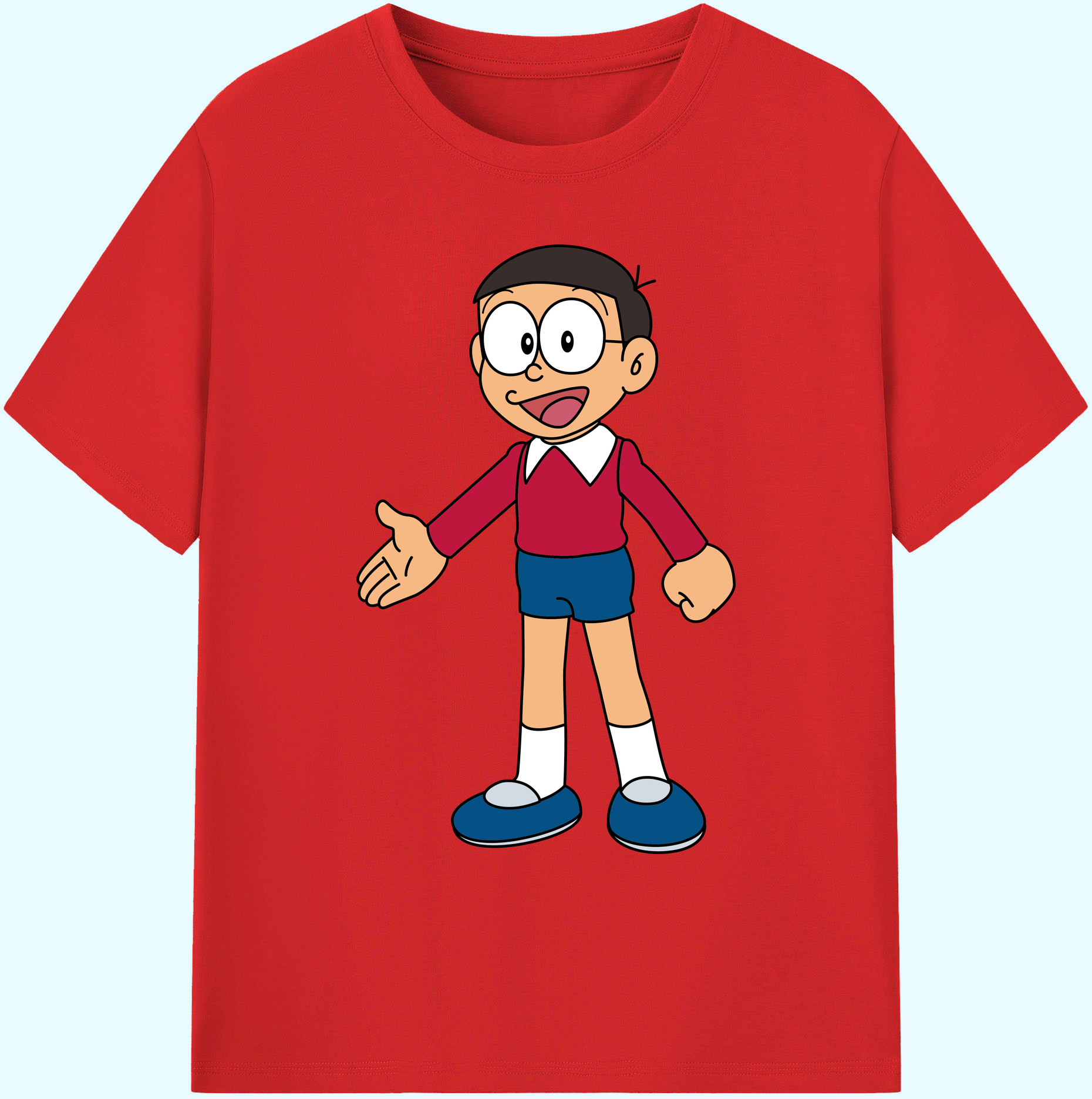 （画像用） ドラえもん 野比 のび太 Doraemon Nobita Nobi 綿100％ メンズ半袖Tシャツ｜肌触りやわらか＆通気性