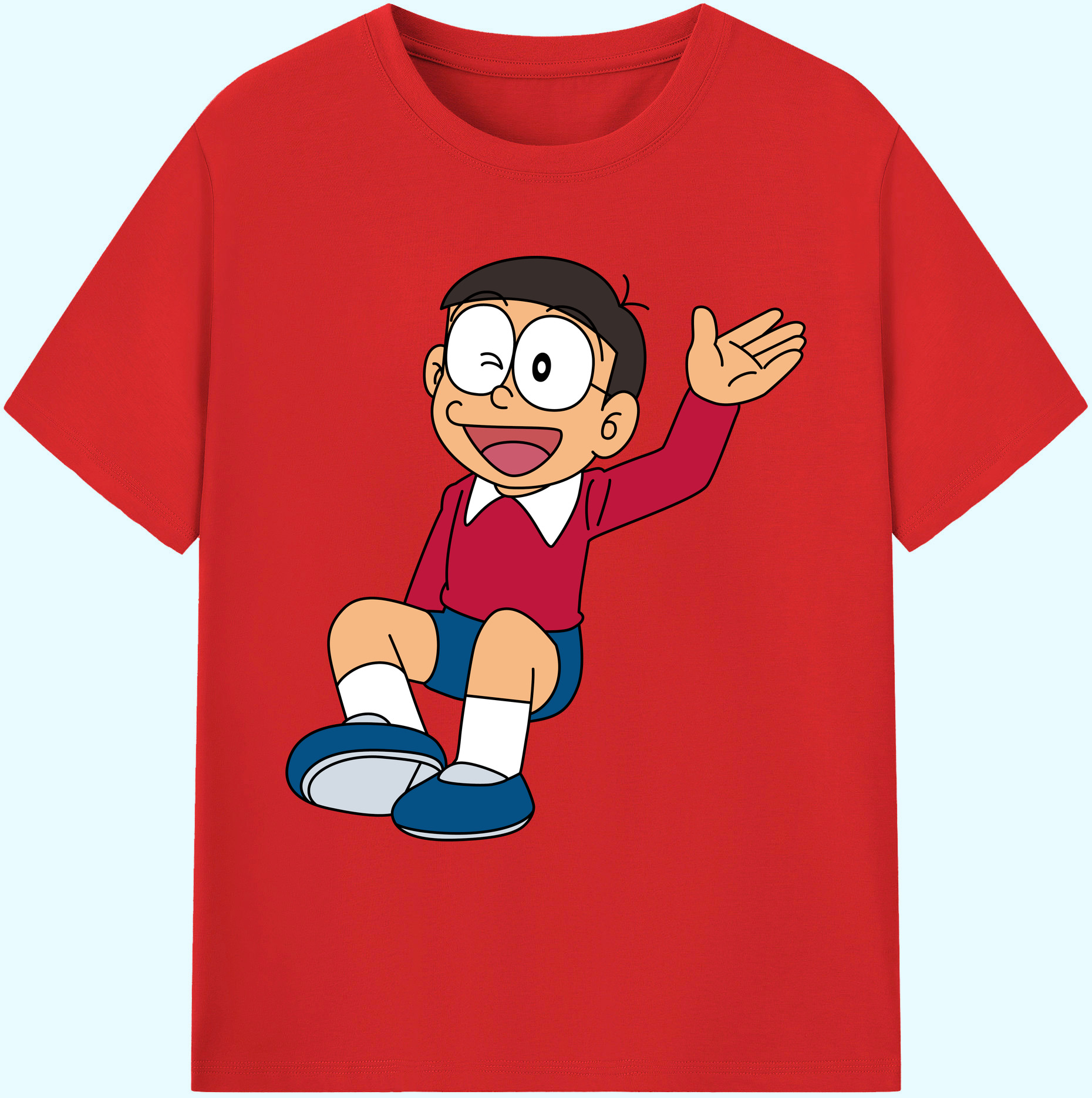 （画像用） ドラえもん 野比 のび太 Doraemon Nobita Nobi 綿100％ メンズ半袖Tシャツ｜肌触りやわらか＆通気性