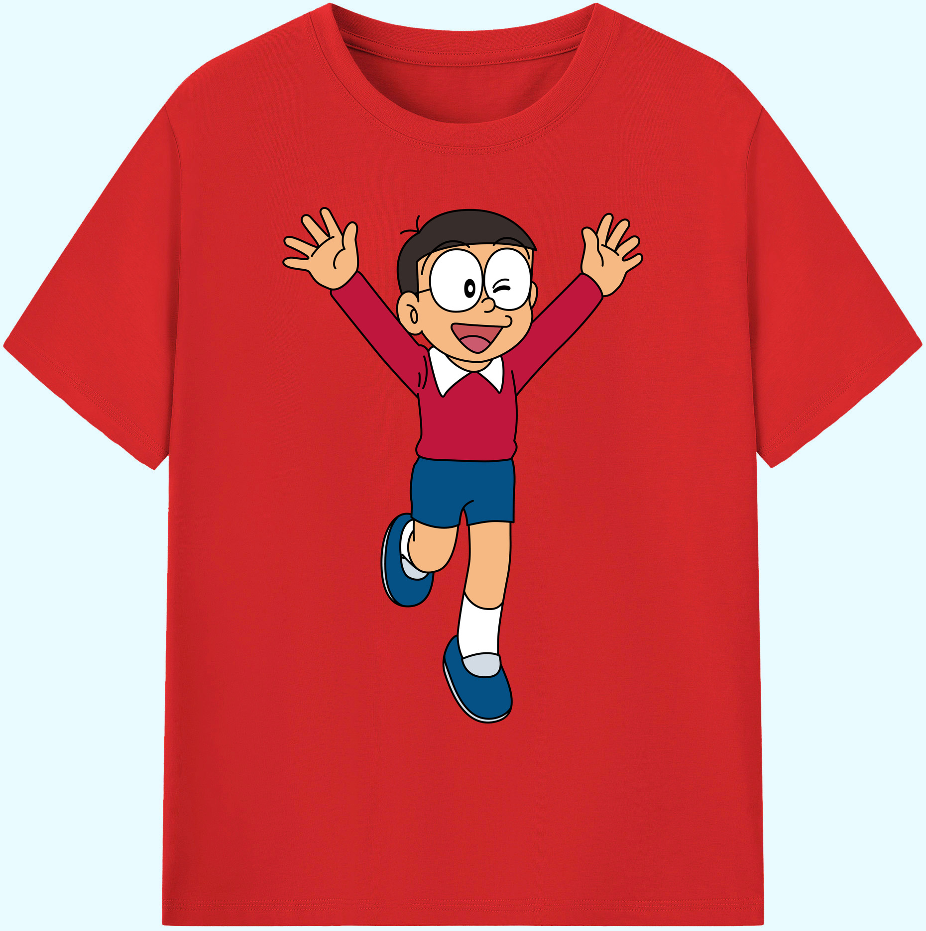 （画像用） ドラえもん 野比 のび太 Doraemon Nobita Nobi 綿100％ メンズ半袖Tシャツ｜肌触りやわらか＆通気性