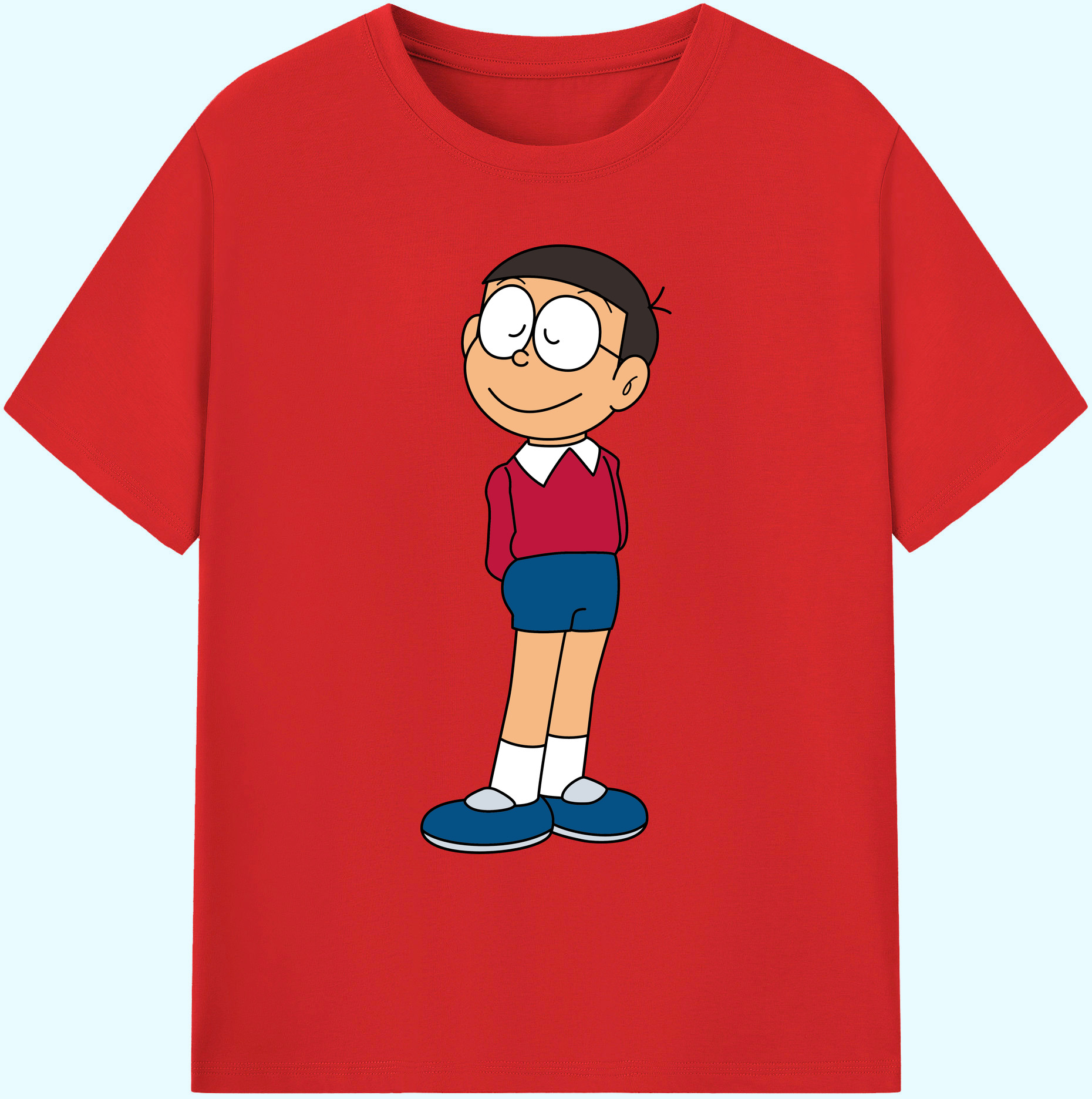 （画像用） ドラえもん 野比 のび太 Doraemon Nobita Nobi 綿100％ メンズ半袖Tシャツ｜肌触りやわらか＆通気性