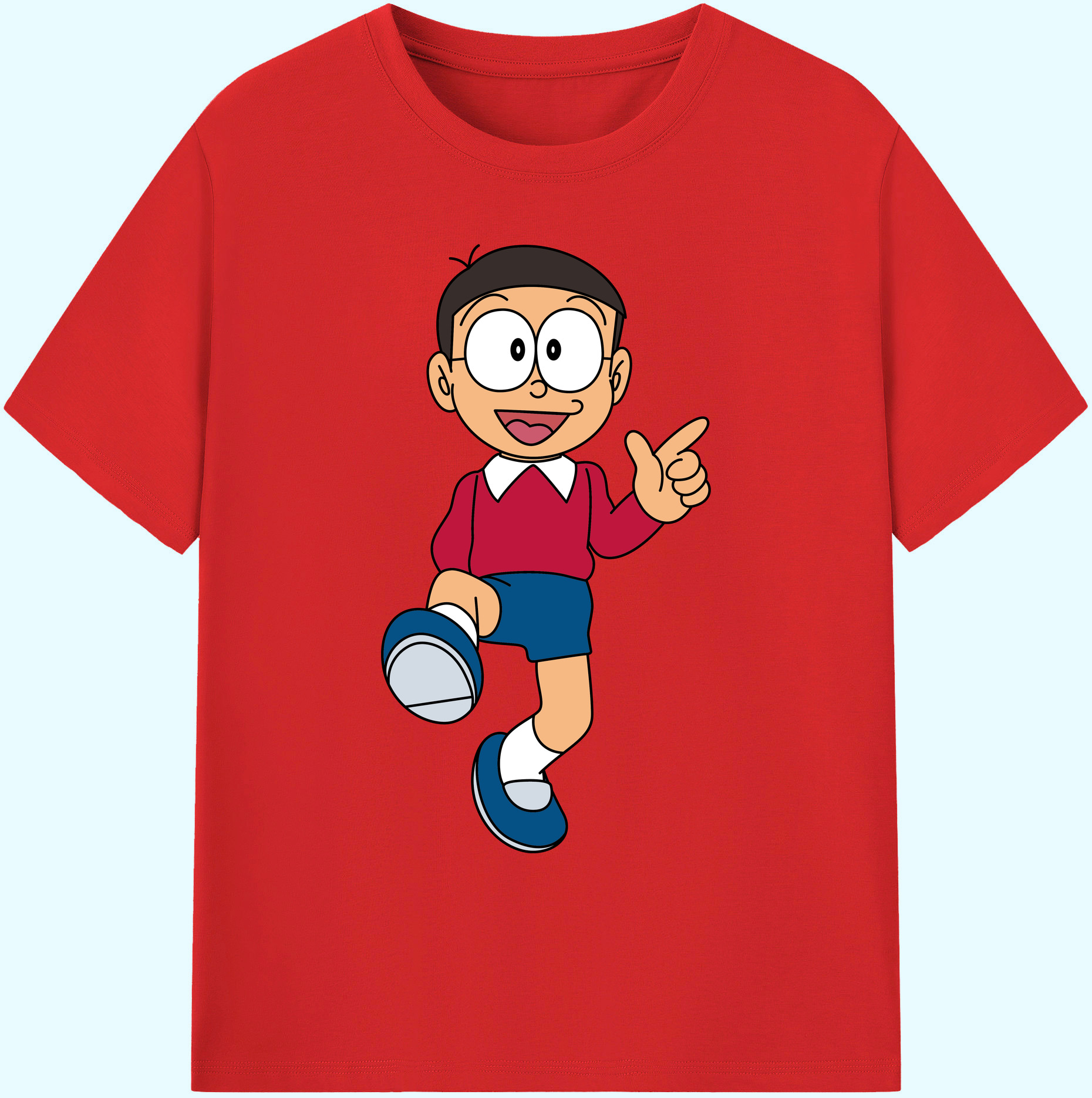 （画像用） ドラえもん 野比 のび太 Doraemon Nobita Nobi 綿100％ メンズ半袖Tシャツ｜肌触りやわらか＆通気性