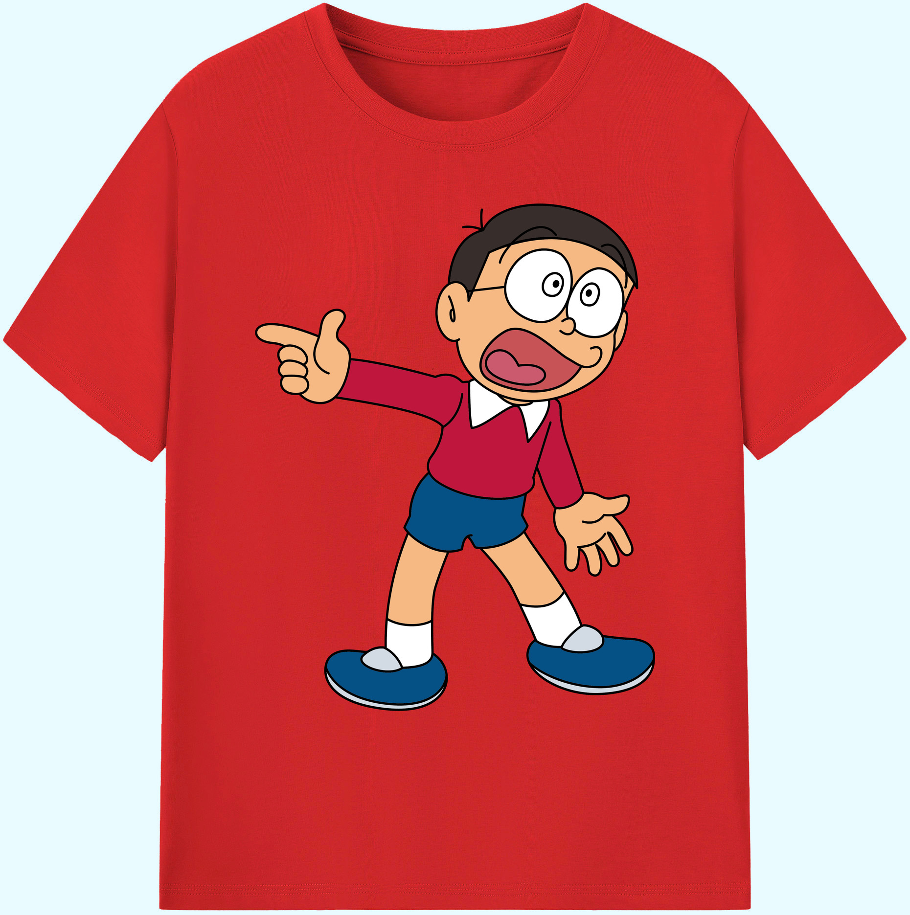 （画像用） ドラえもん 野比 のび太 Doraemon Nobita Nobi 綿100％ メンズ半袖Tシャツ｜肌触りやわらか＆通気性