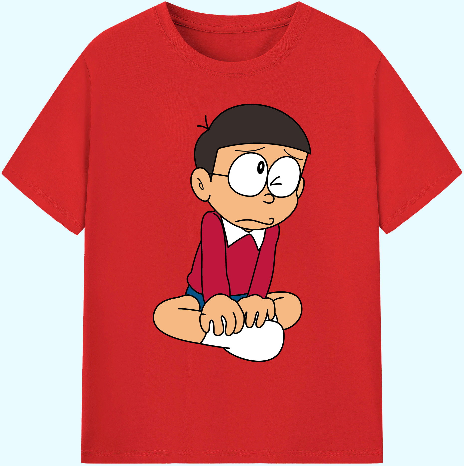 （画像用） ドラえもん 野比 のび太 Doraemon Nobita Nobi 綿100％ メンズ半袖Tシャツ｜肌触りやわらか＆通気性