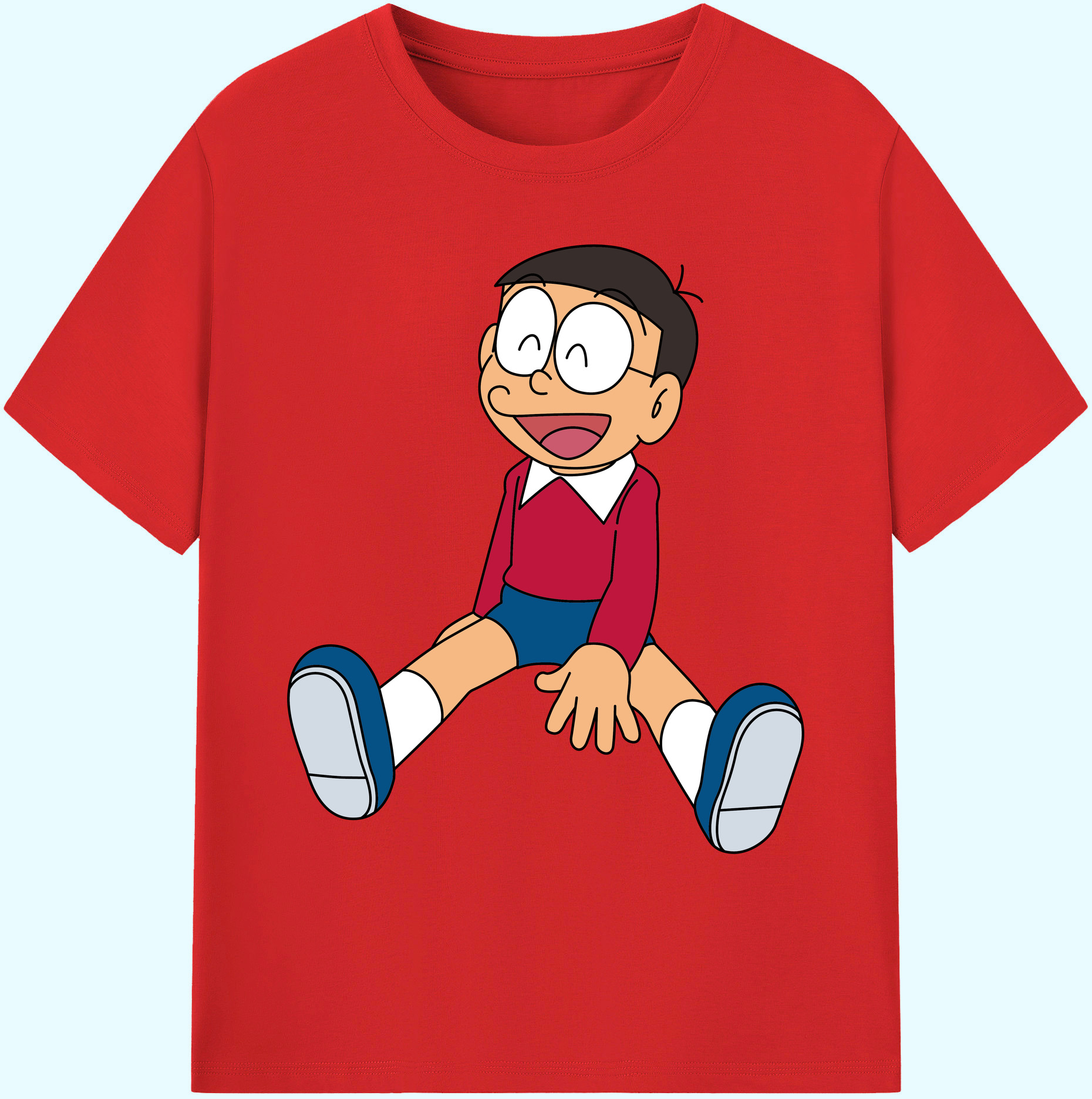 （画像用） ドラえもん 野比 のび太 Doraemon Nobita Nobi 綿100％ メンズ半袖Tシャツ｜肌触りやわらか＆通気性