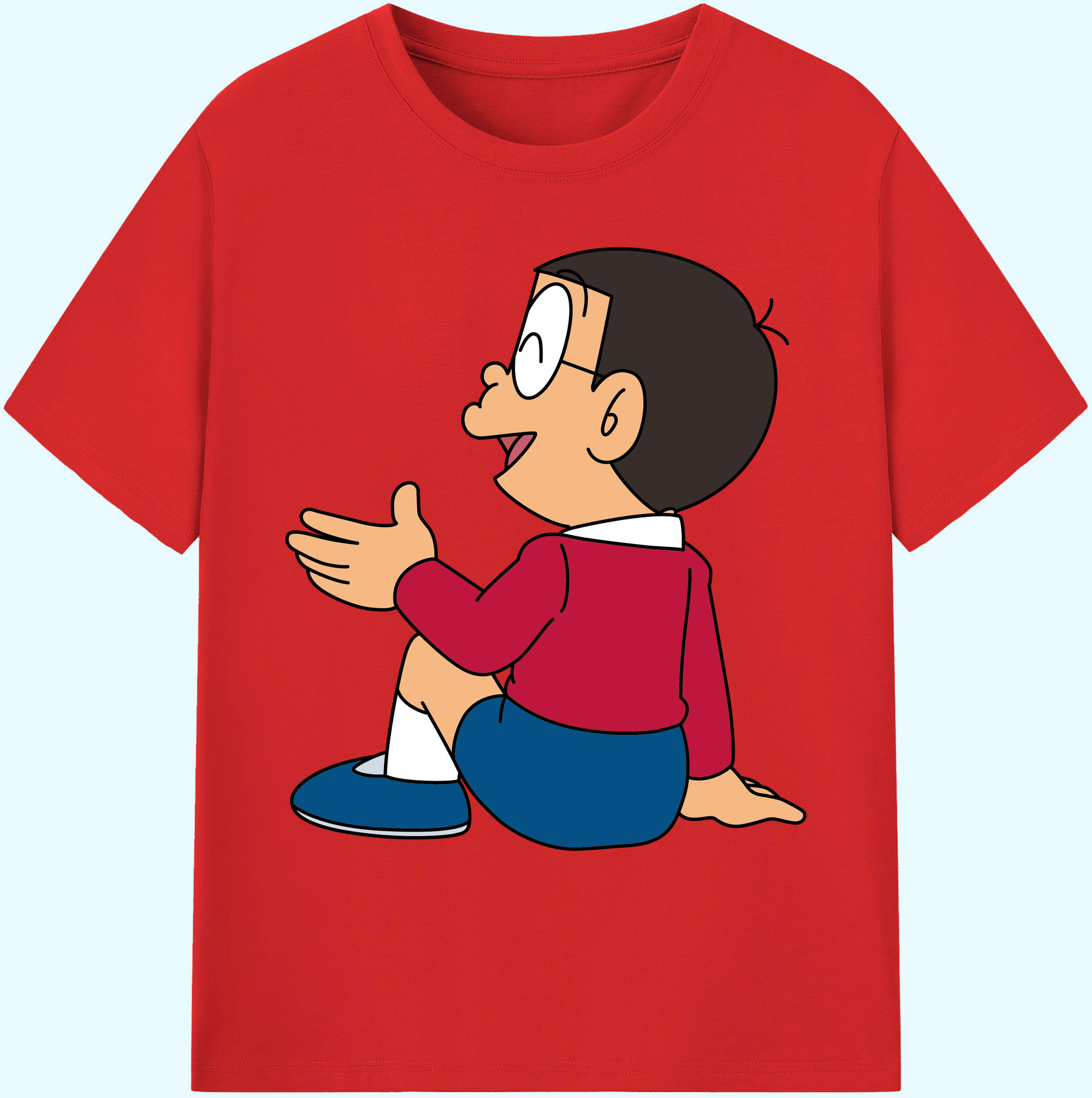 （画像用） ドラえもん 野比 のび太 Doraemon Nobita Nobi 綿100％ メンズ半袖Tシャツ｜肌触りやわらか＆通気性