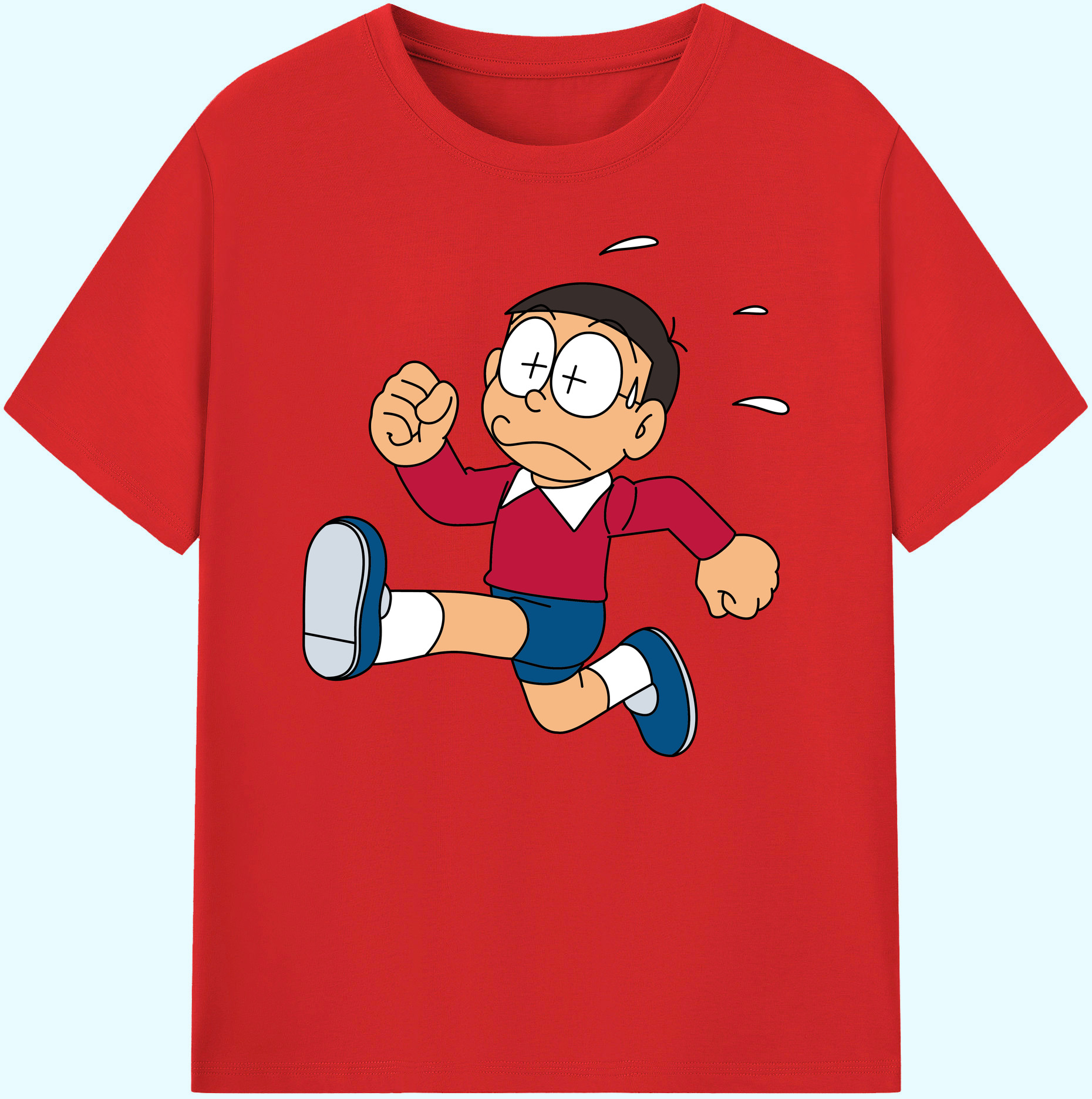 （画像用） ドラえもん 野比 のび太 Doraemon Nobita Nobi 綿100％ メンズ半袖Tシャツ｜肌触りやわらか＆通気性
