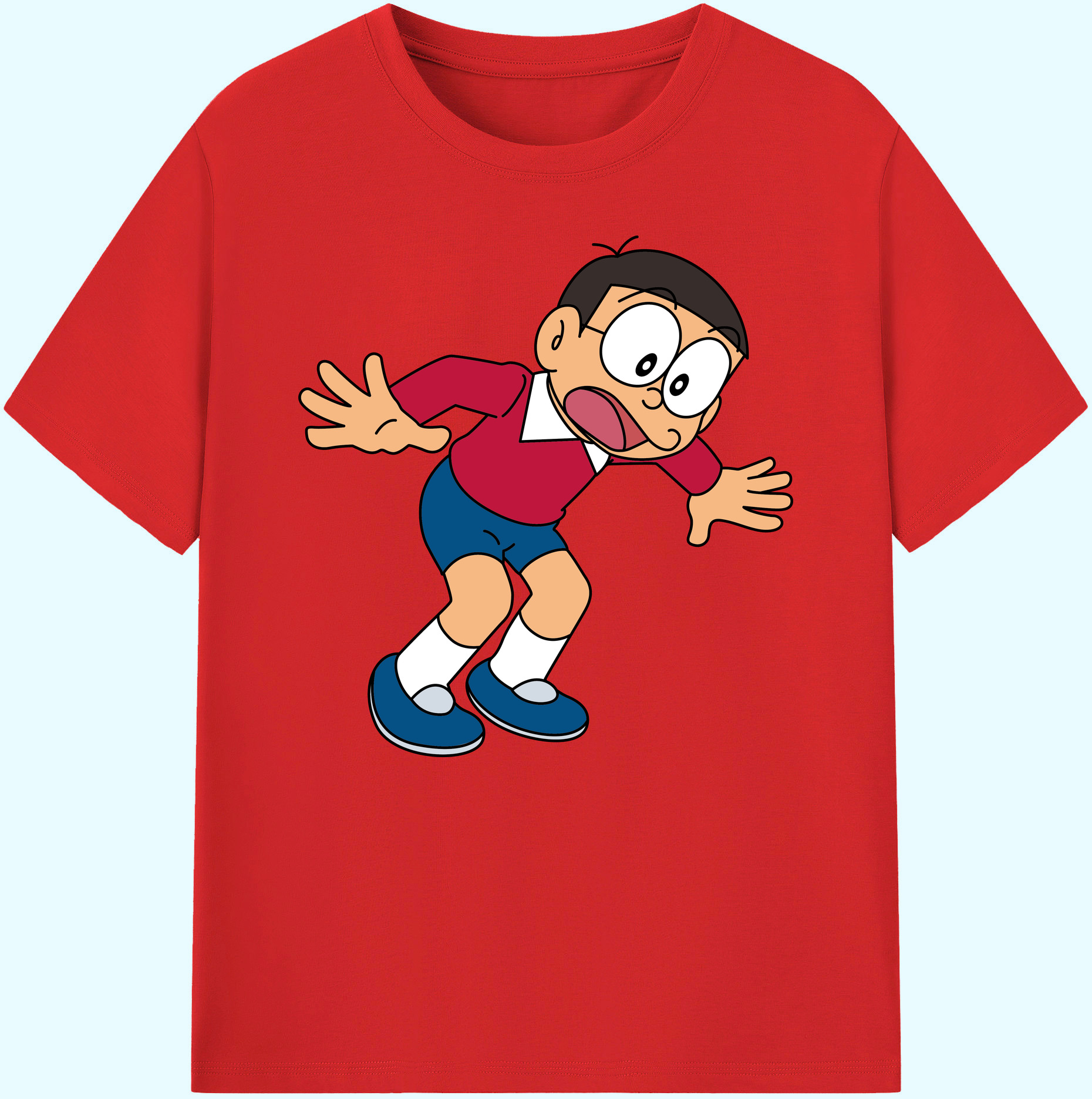 （画像用） ドラえもん 野比 のび太 Doraemon Nobita Nobi 綿100％ メンズ半袖Tシャツ｜肌触りやわらか＆通気性