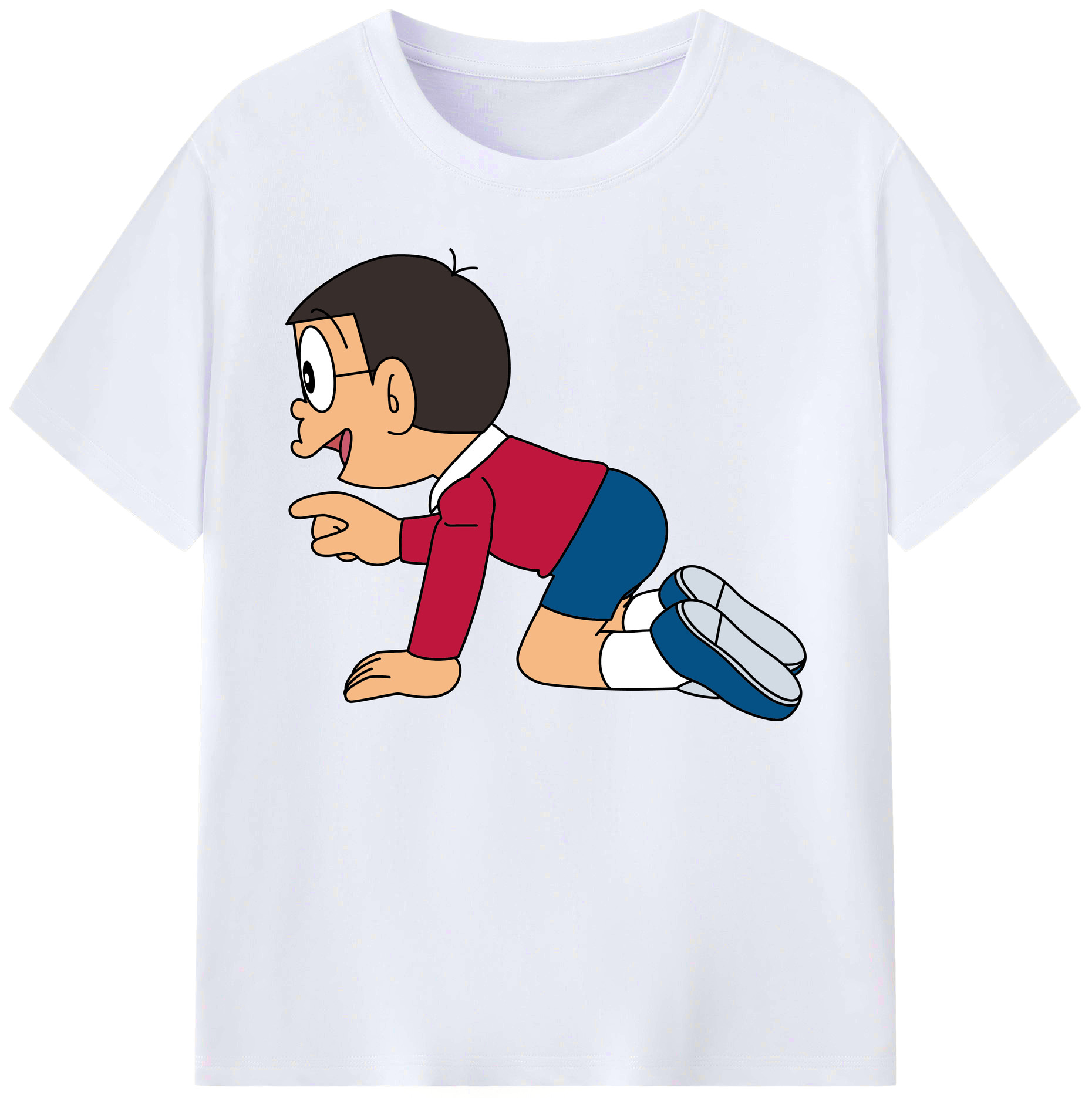 （画像用） ドラえもん 野比 のび太 Doraemon Nobita Nobi 綿100％ メンズ半袖Tシャツ｜肌触りやわらか＆通気性