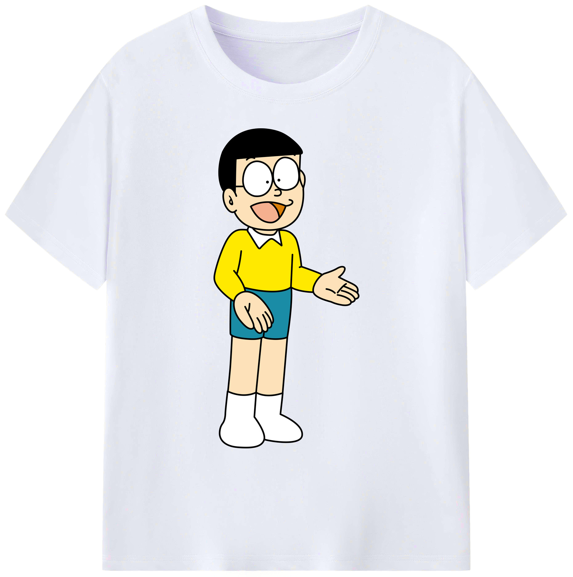 （画像用） ドラえもん 野比 のび太 Doraemon Nobita Nobi 綿100％ メンズ半袖Tシャツ｜肌触りやわらか＆通気性