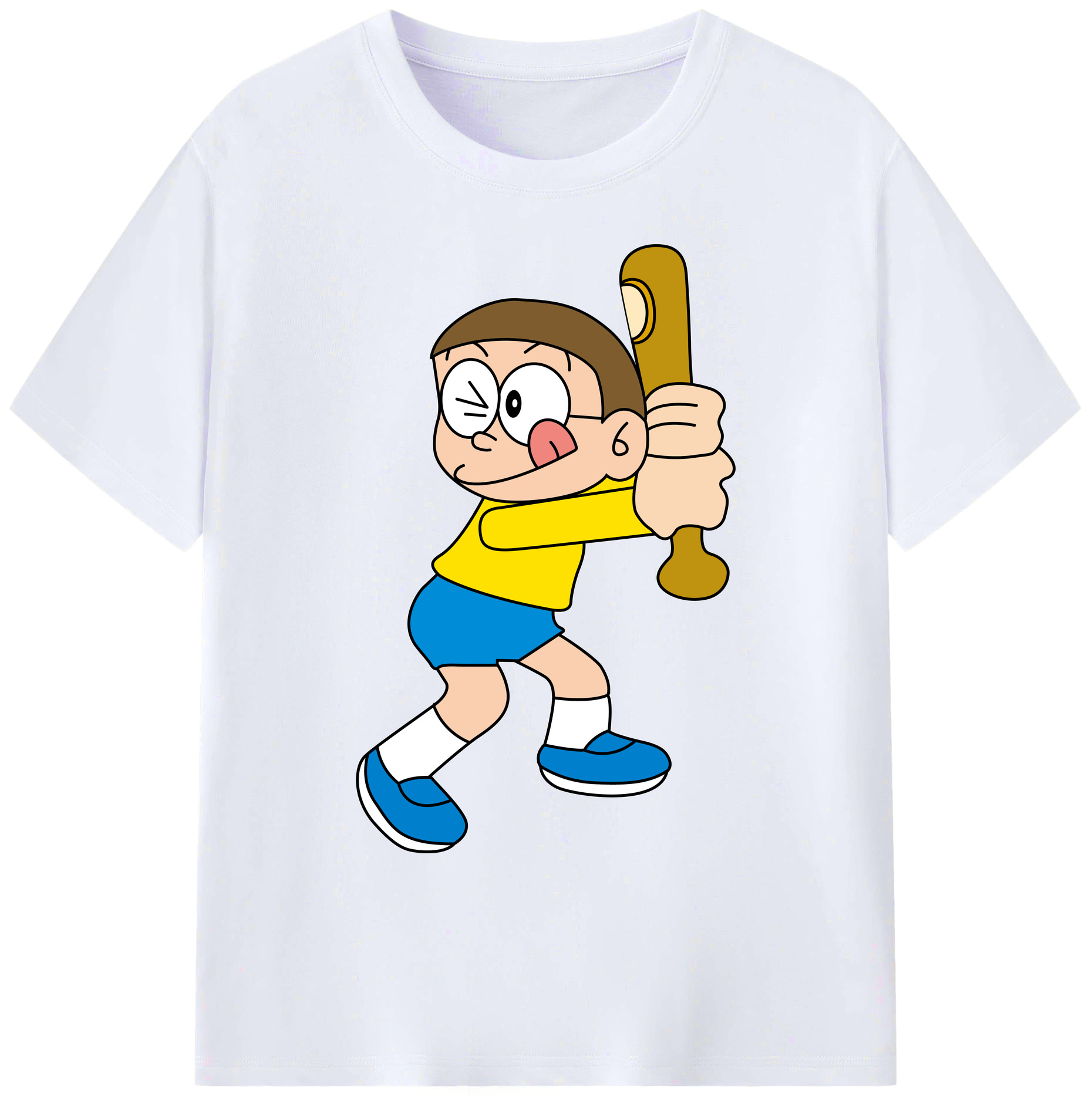 （画像用） ドラえもん 野比 のび太 Doraemon Nobita Nobi 綿100％ メンズ半袖Tシャツ｜肌触りやわらか＆通気性