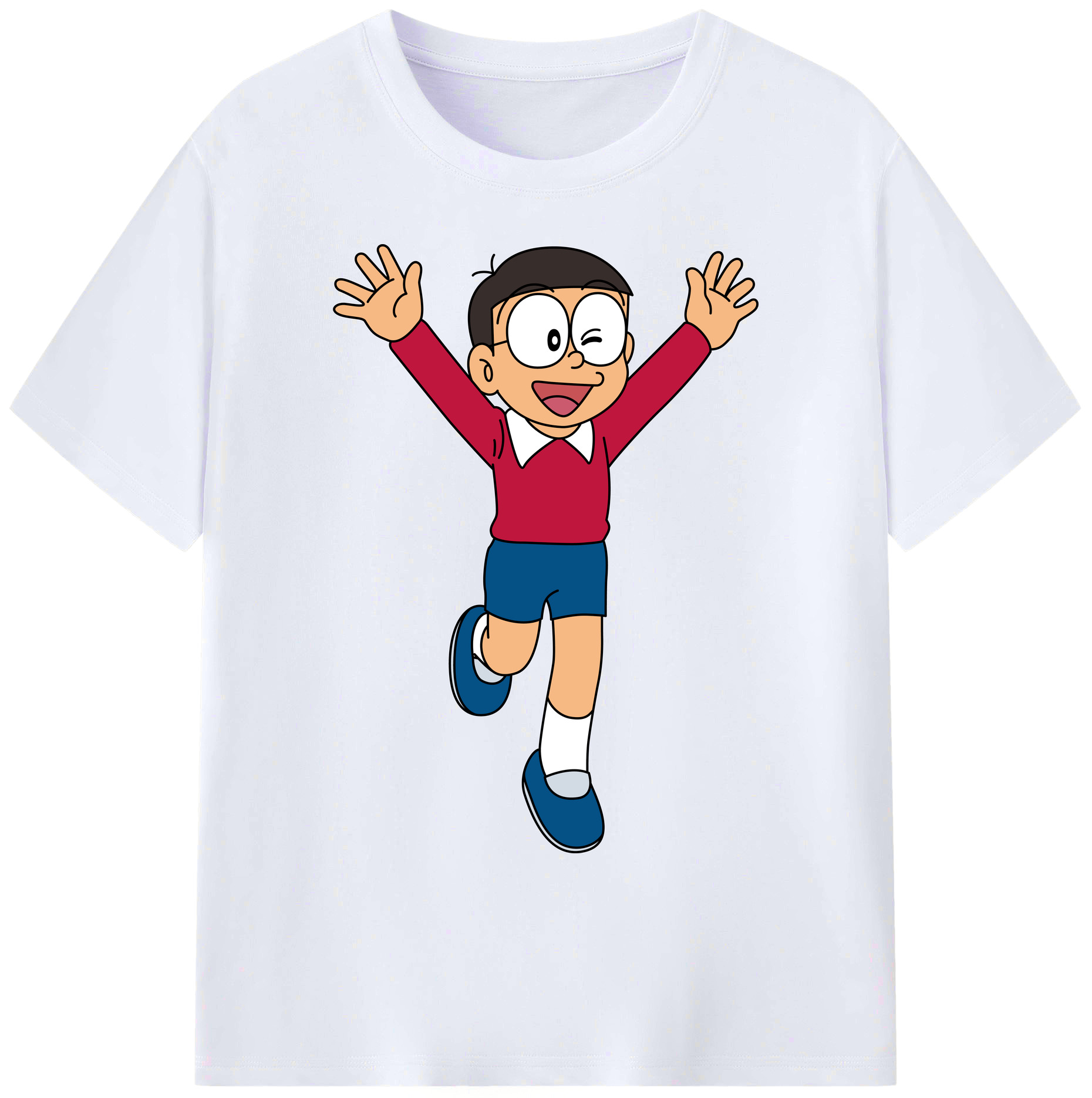 （画像用） ドラえもん 野比 のび太 Doraemon Nobita Nobi 綿100％ メンズ半袖Tシャツ｜肌触りやわらか＆通気性