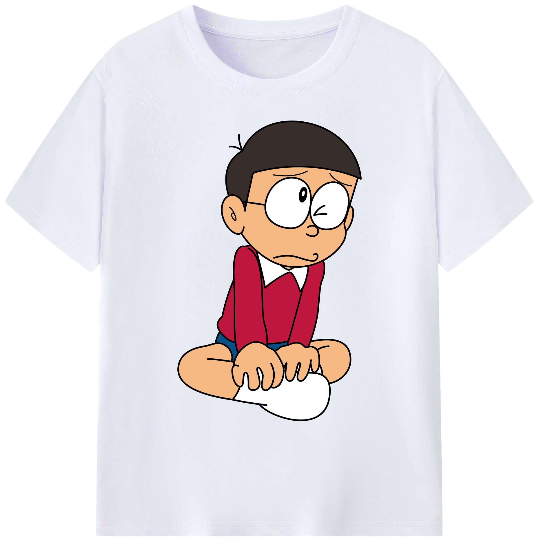 （画像用） ドラえもん 野比 のび太 Doraemon Nobita Nobi 綿100％ メンズ半袖Tシャツ｜肌触りやわらか＆通気性