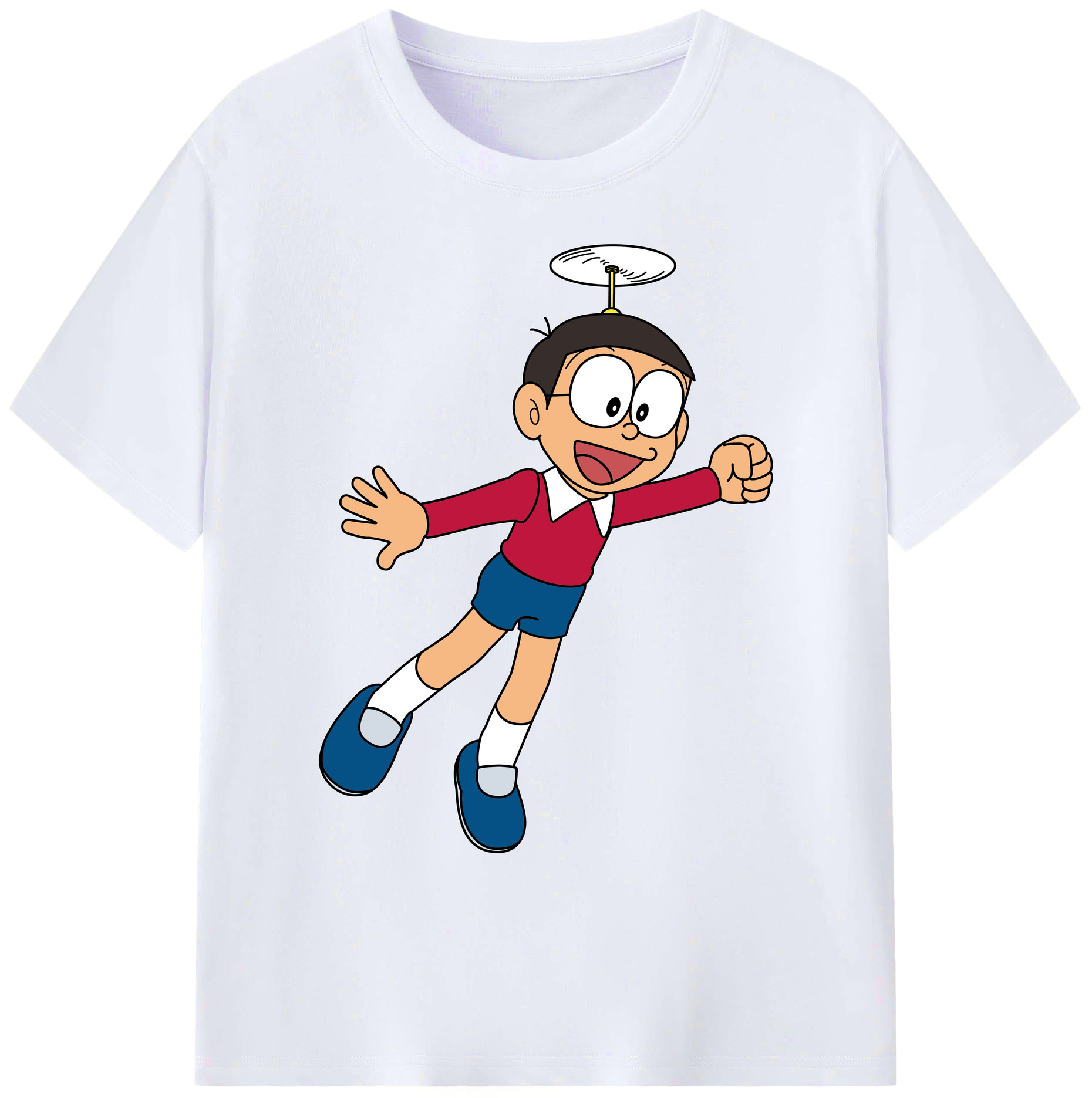 （画像用） ドラえもん 野比 のび太 Doraemon Nobita Nobi 綿100％ メンズ半袖Tシャツ｜肌触りやわらか＆通気性