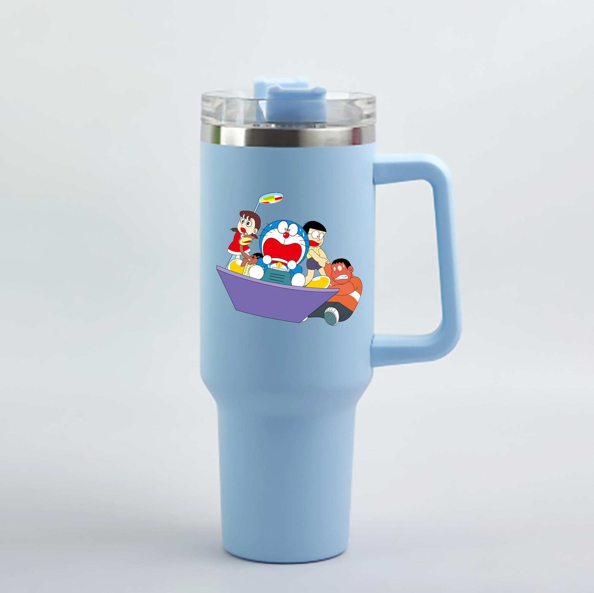 （画像用） ドラえもん Doraemon 1200mL車用タンブラー - クリスタルステッカー（プラスチックストロー付き）
