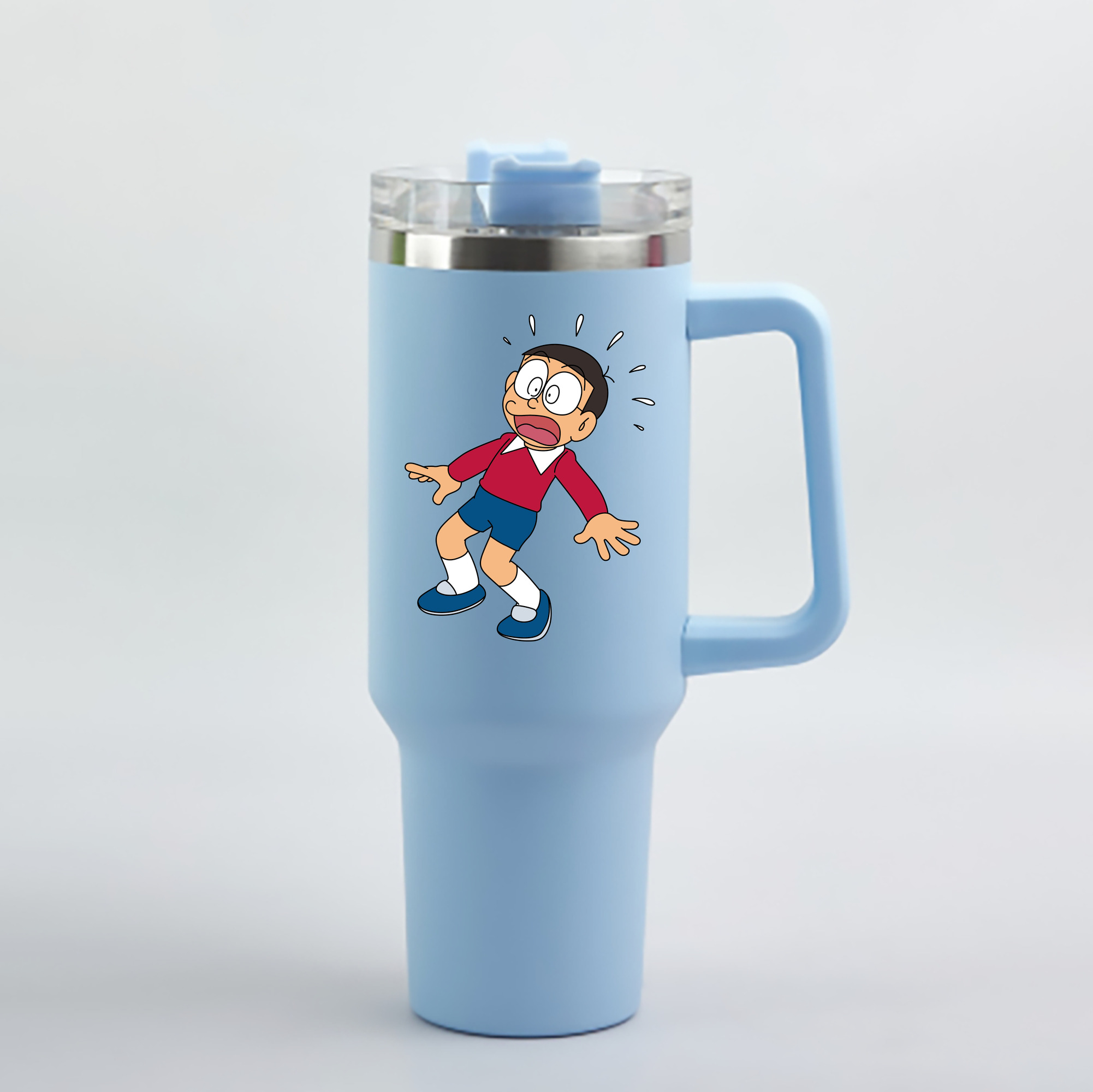（画像用） ドラえもん 野比 のび太 Doraemon Nobita Nobi 1200mL車用タンブラー - クリスタルステッカー（プラスチックストロー付き）