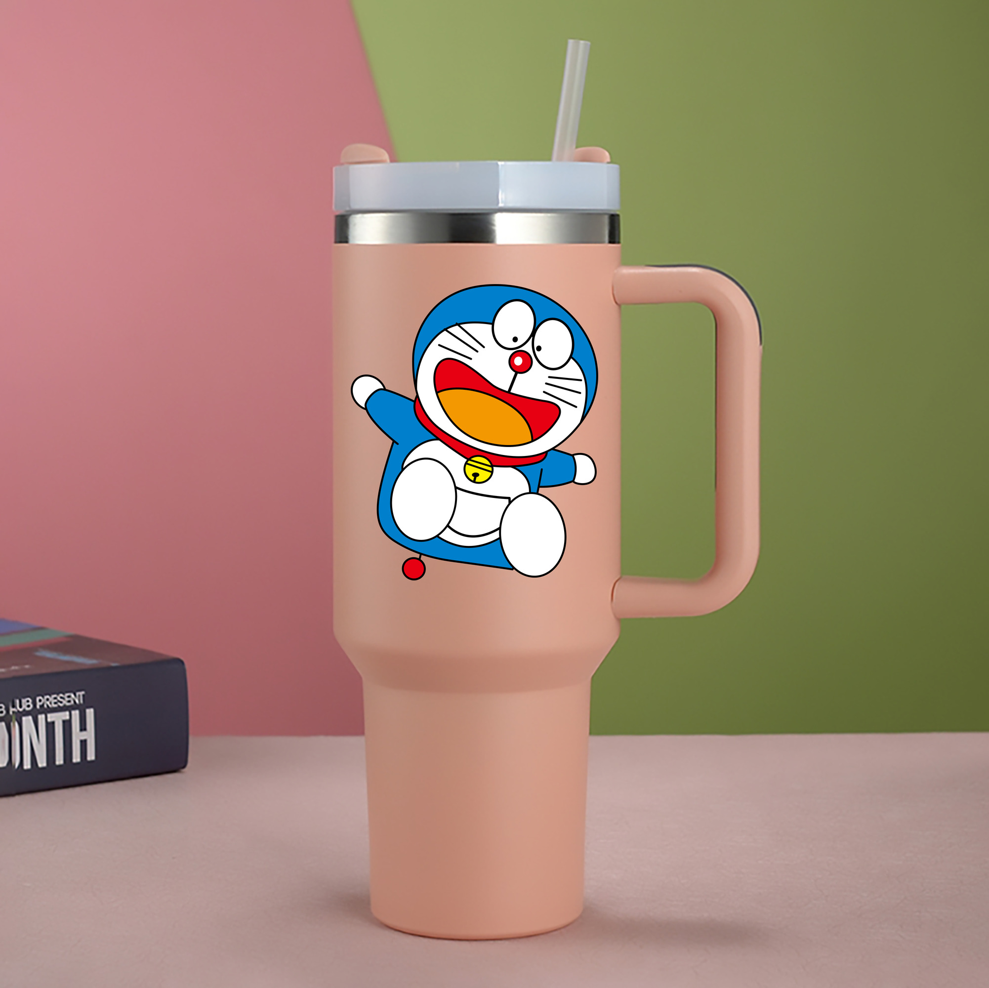 （画像用） ドラえもん Doraemon 1200mL車用タンブラー - クリスタルステッカー（プラスチックストロー付き）