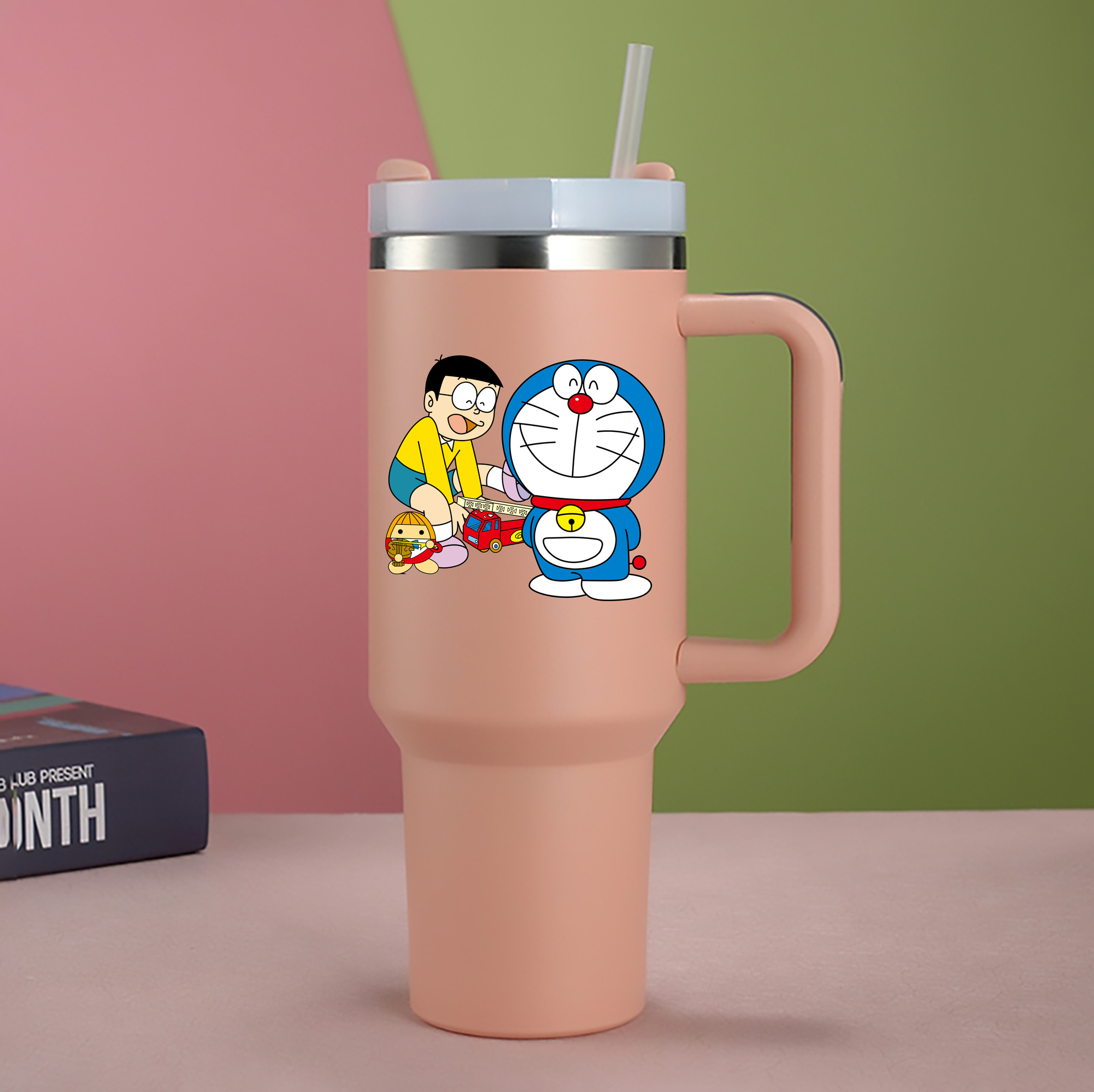 （画像用） ドラえもん Doraemon 1200mL車用タンブラー - クリスタルステッカー（プラスチックストロー付き）