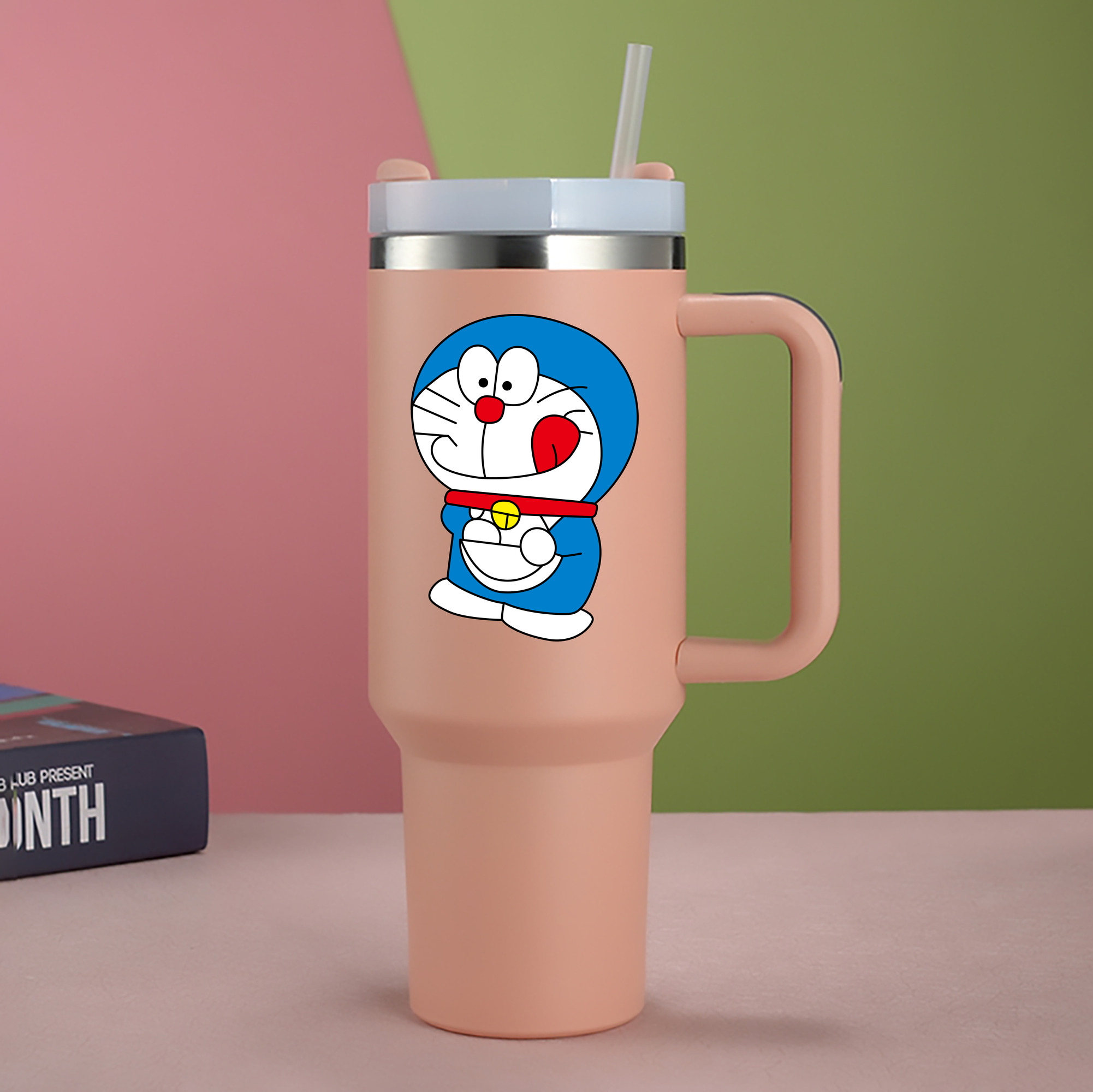 （画像用） ドラえもん Doraemon 1200mL車用タンブラー - クリスタルステッカー（プラスチックストロー付き）