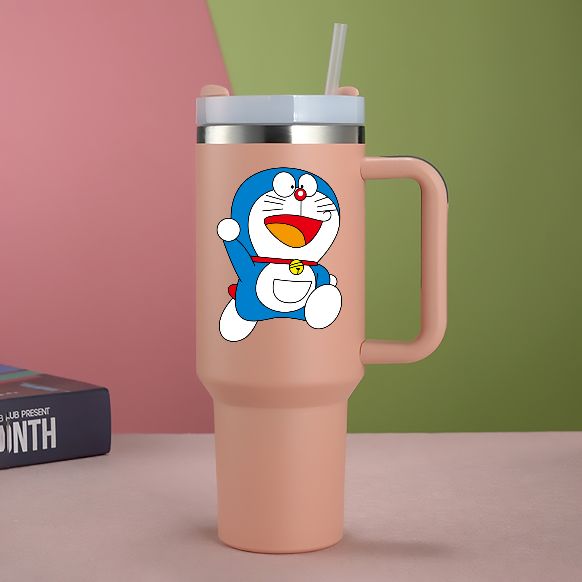 （画像用） ドラえもん Doraemon 1200mL車用タンブラー - クリスタルステッカー（プラスチックストロー付き）